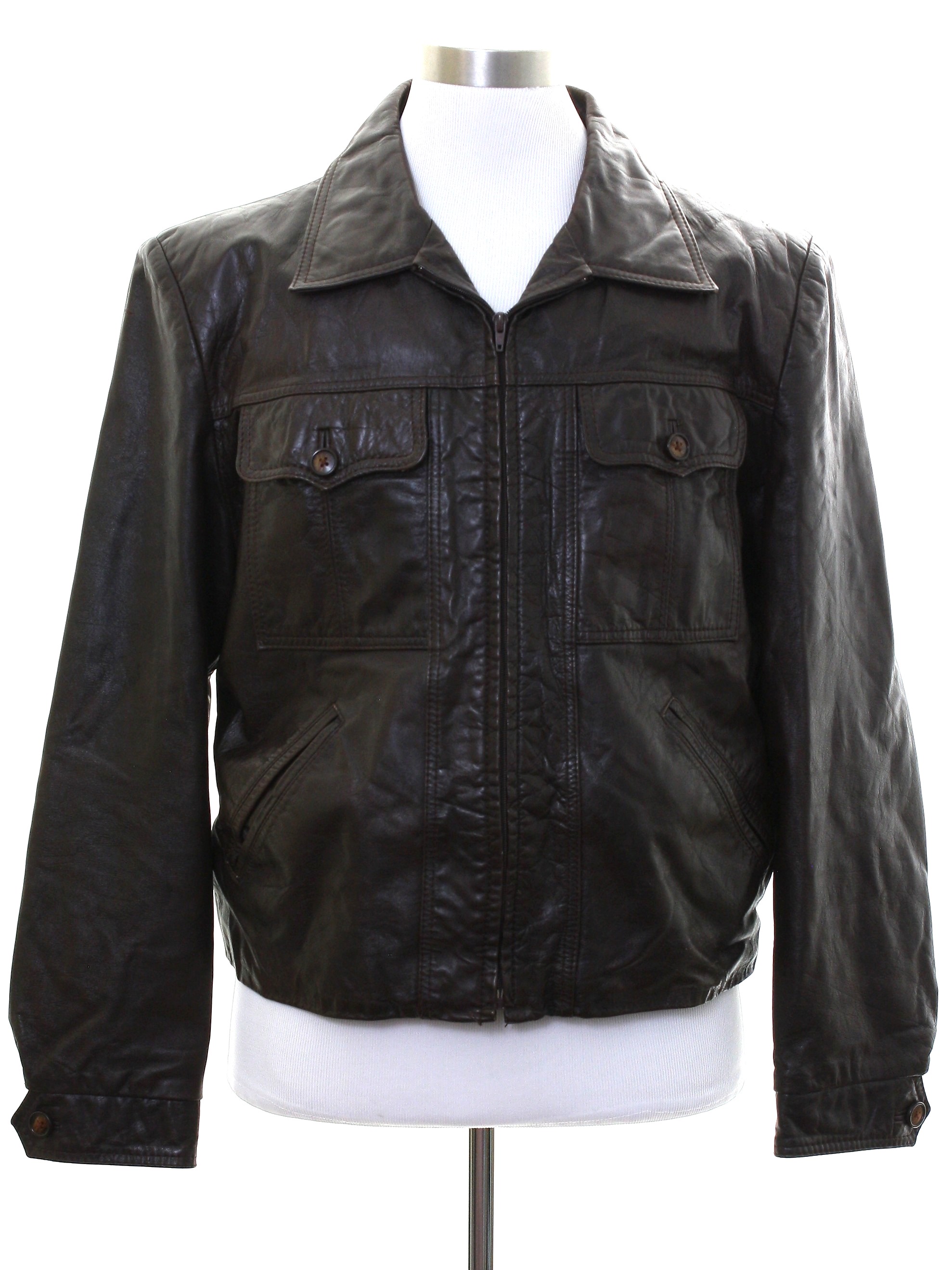 Retro 1970's Leather Jacket (Silton) : 70s -Silton- Mens dark brown