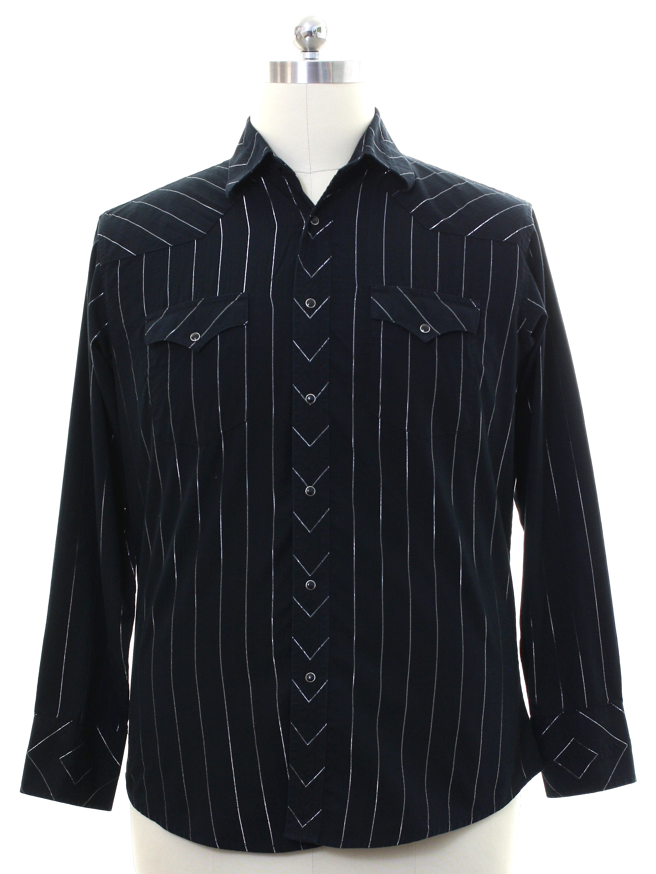 Western Shirt: 90s -Wrangler- Mens black background polyester cotton ...