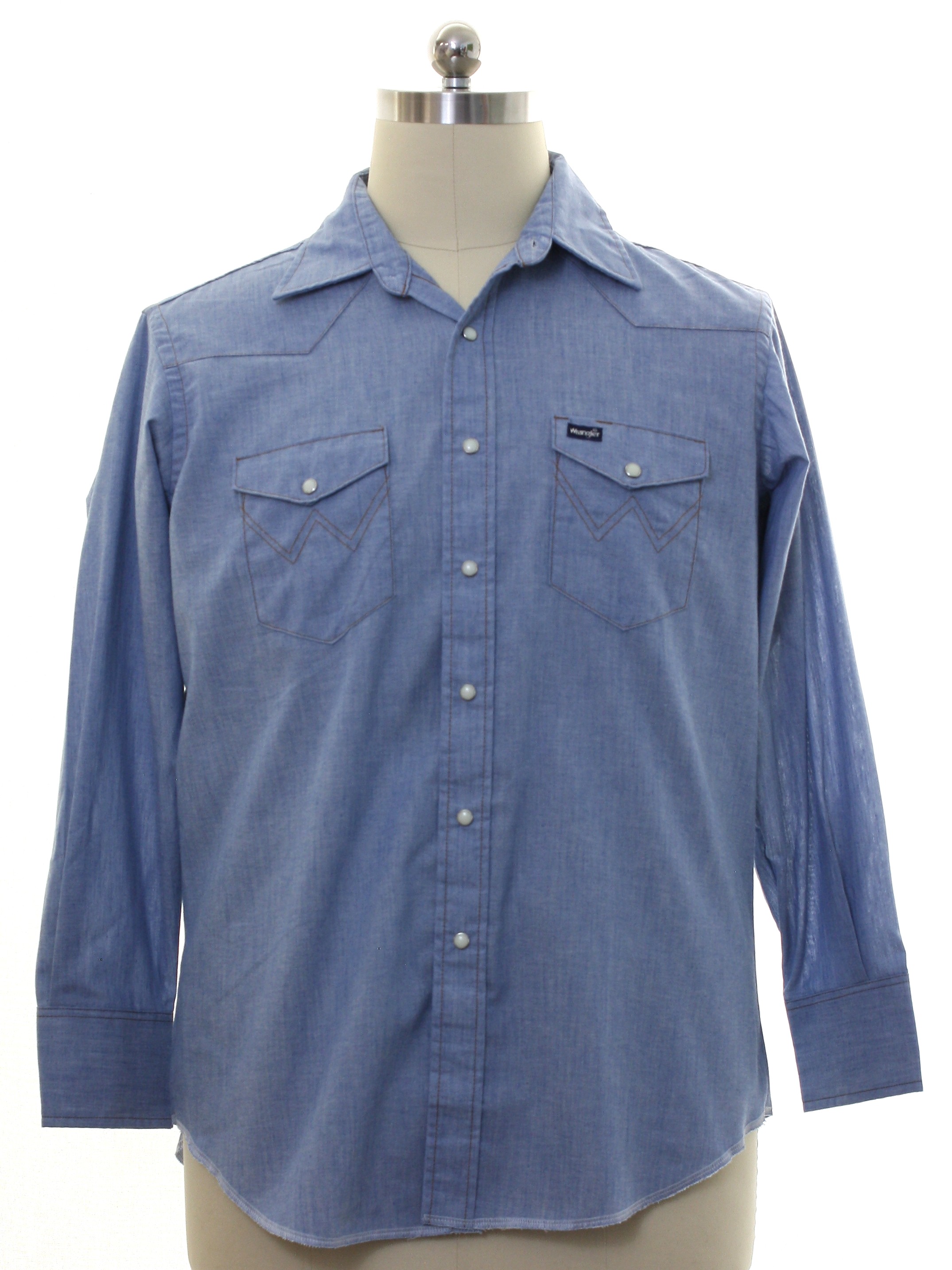 Vintage Wrangler 80's Western Shirt: 80s -Wrangler- Mens dusty blue ...