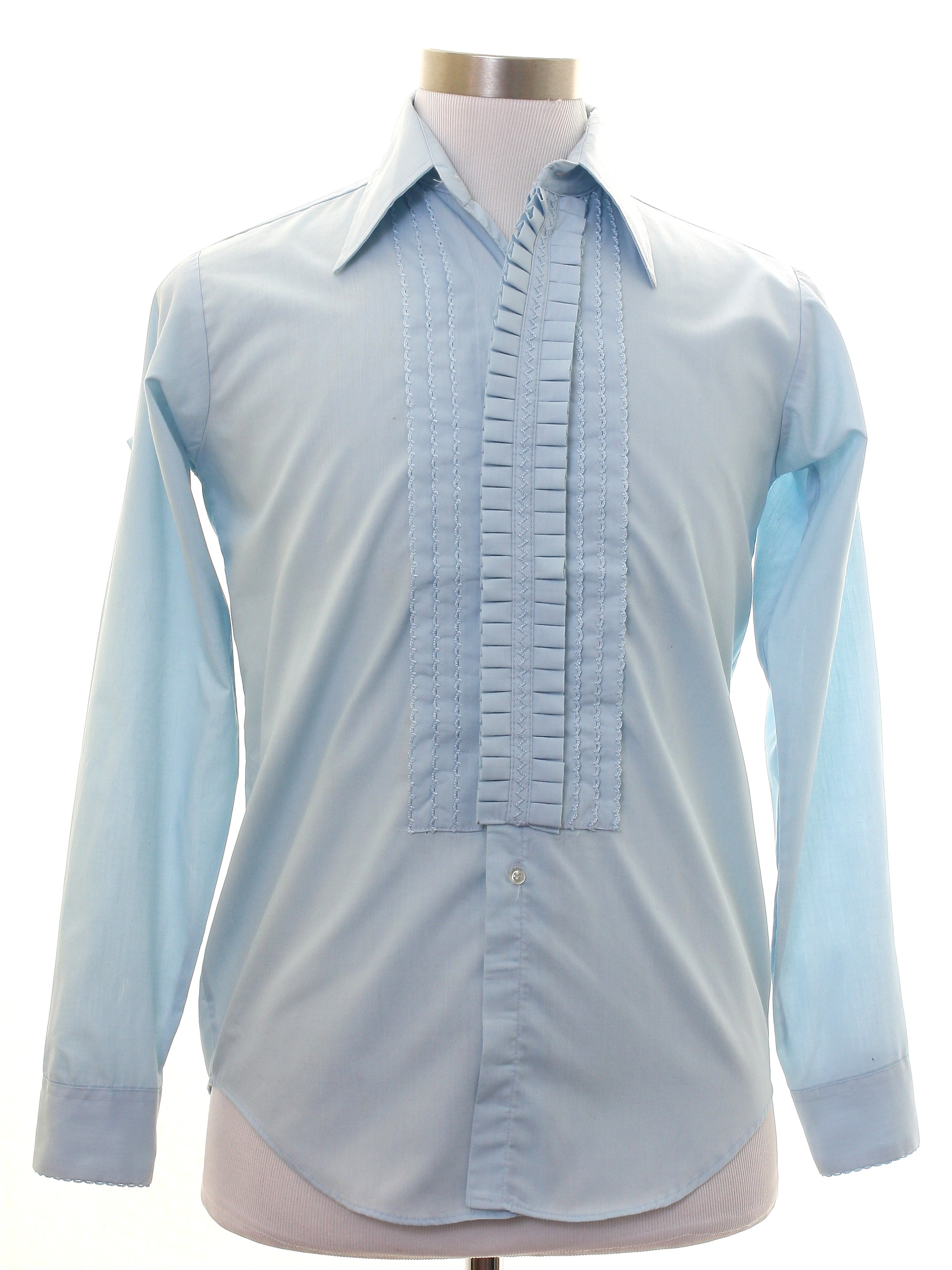 70s Retro Shirt: 70s -After Six- Mens slight sky blue polyester cotton ...