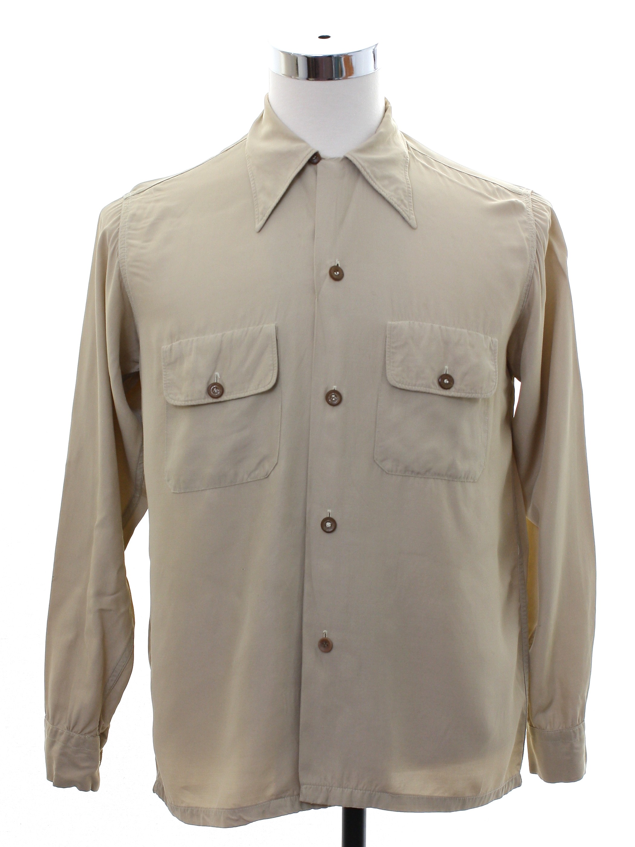 Vintage 1940's Gabardine Shirt: 40s -Nofade- Mens light tan background ...