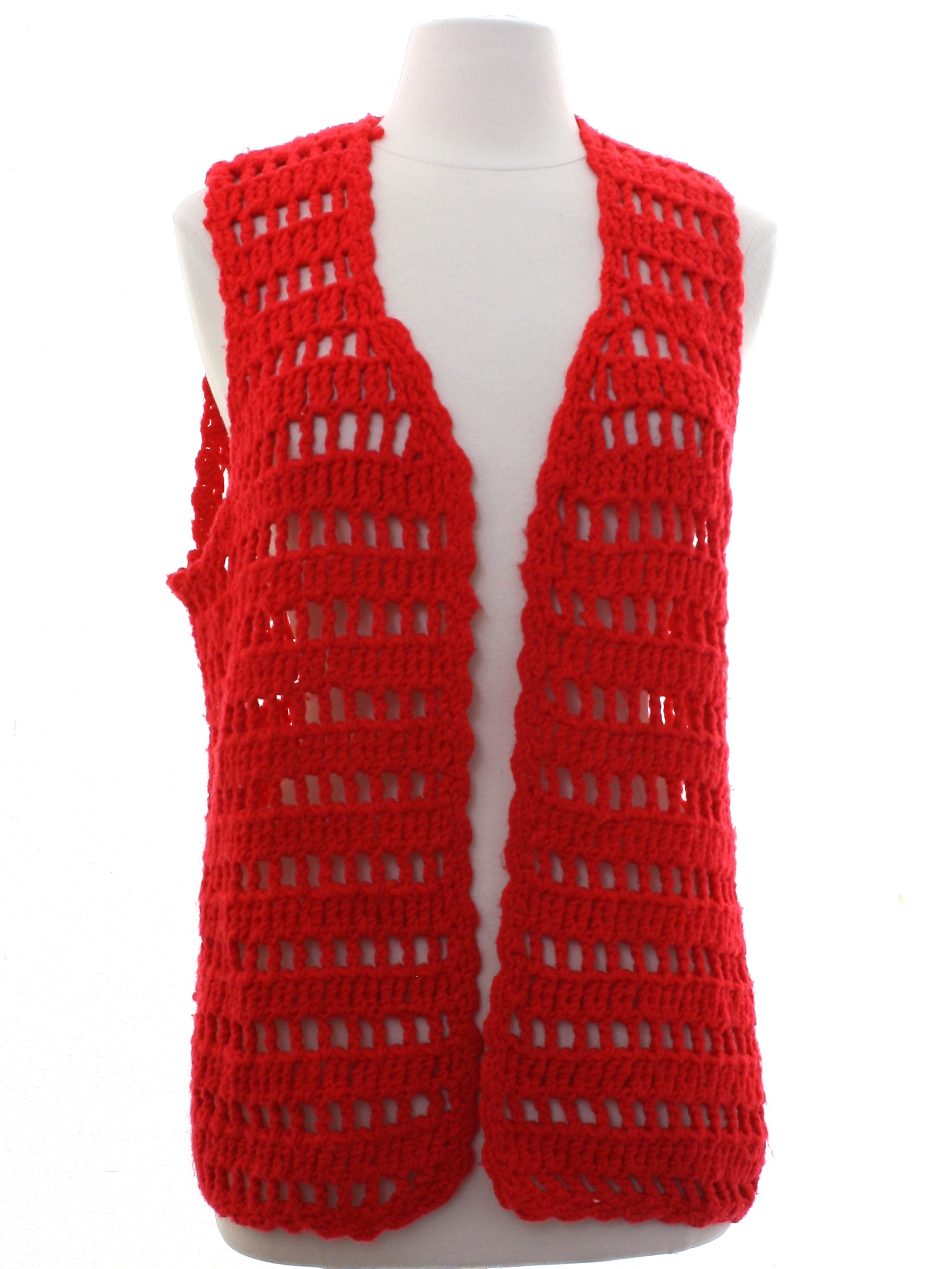 No Label 70's Vintage Sweater: 70s -No Label- Womens red hand crocheted ...