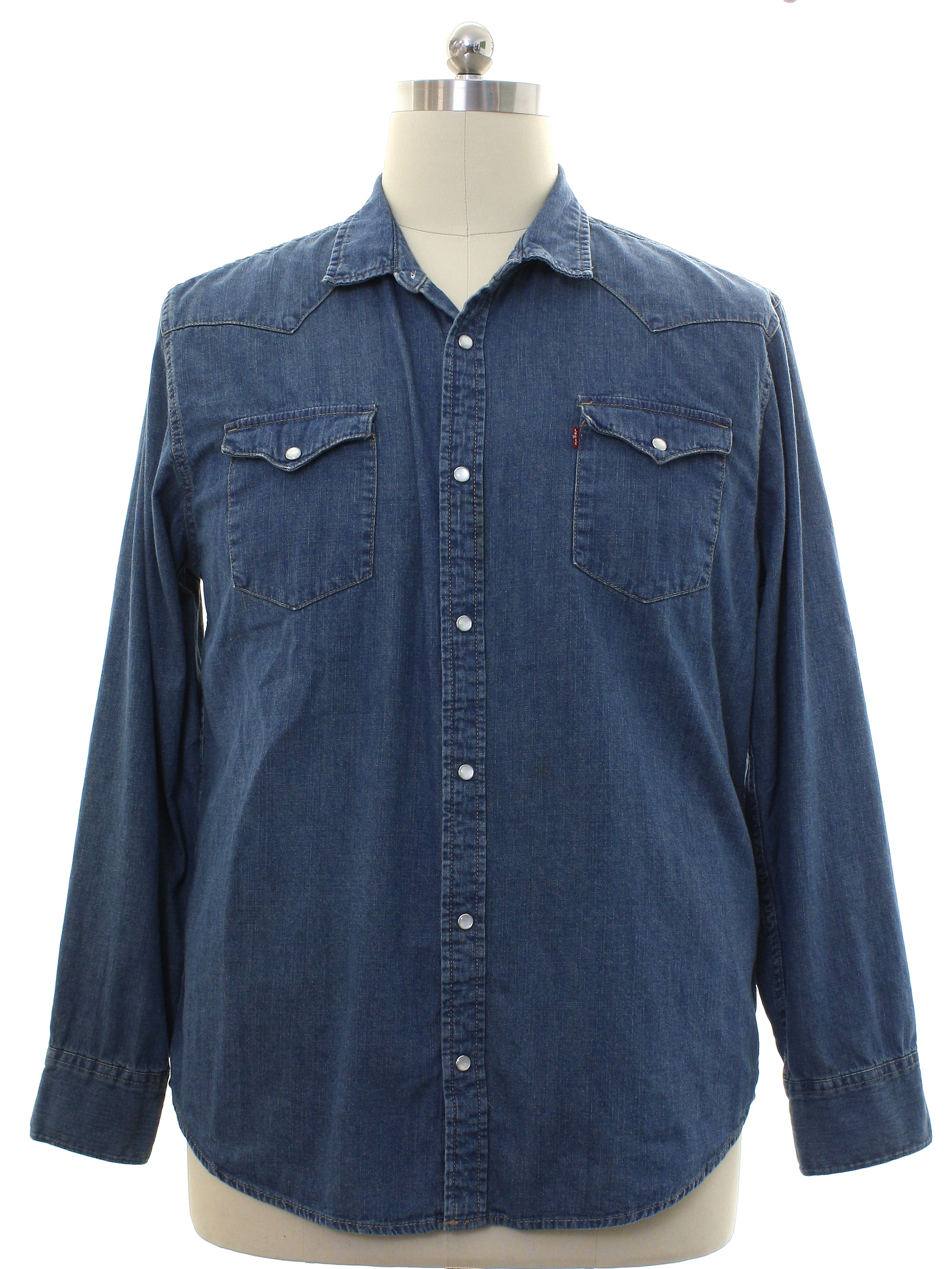 Nineties Levis Western Shirt: 90s -Levis- Mens faded blue cotton denim ...