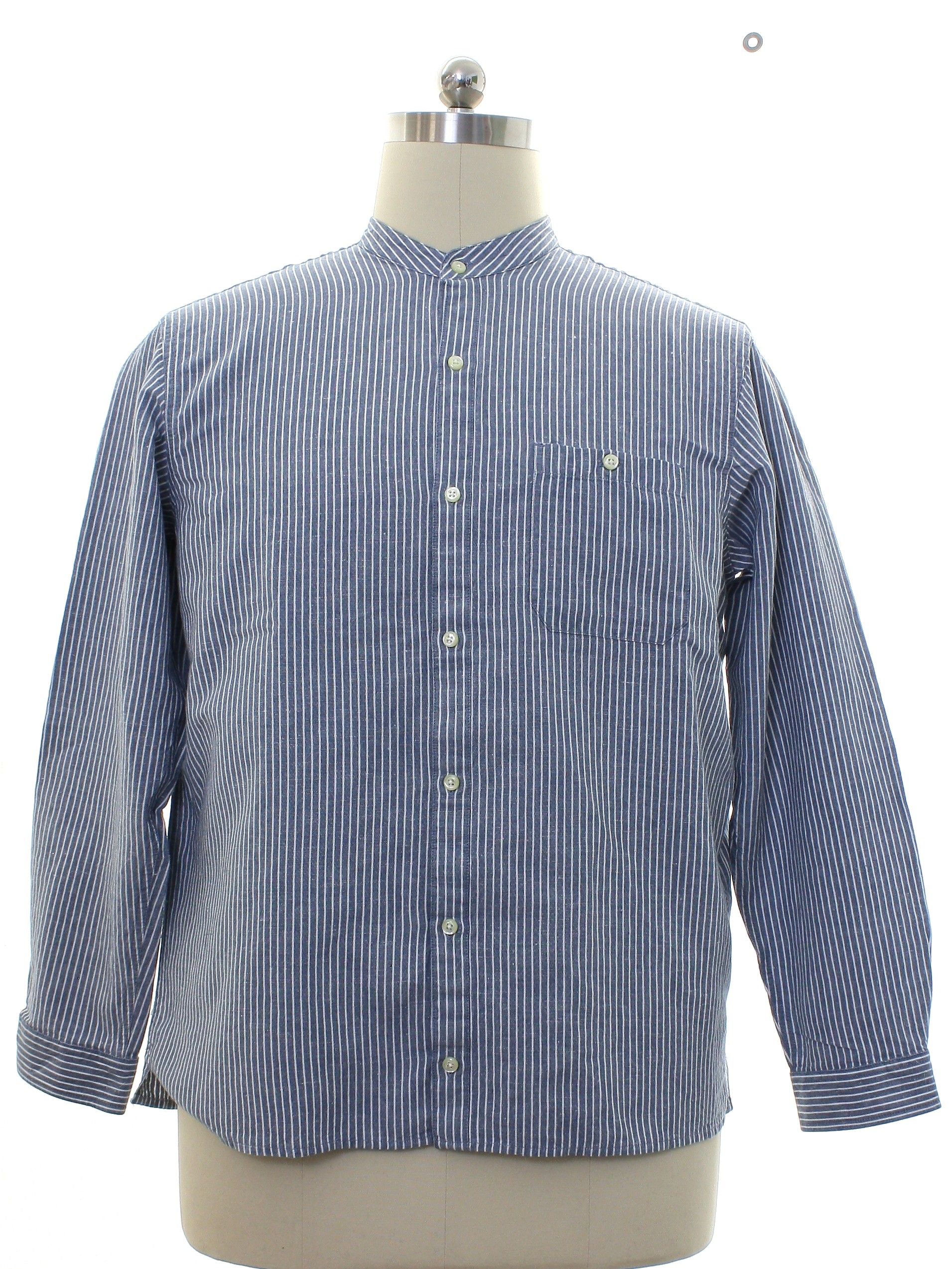 Vintage 80s Shirt: 80s -Orvis- Mens navy blue background, white linen ...
