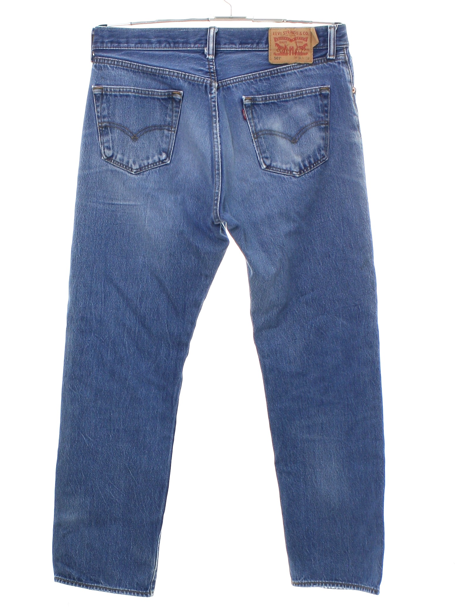 Pants: 90s -Levis 501- Mens faded and worn blue cotton denim denim ...