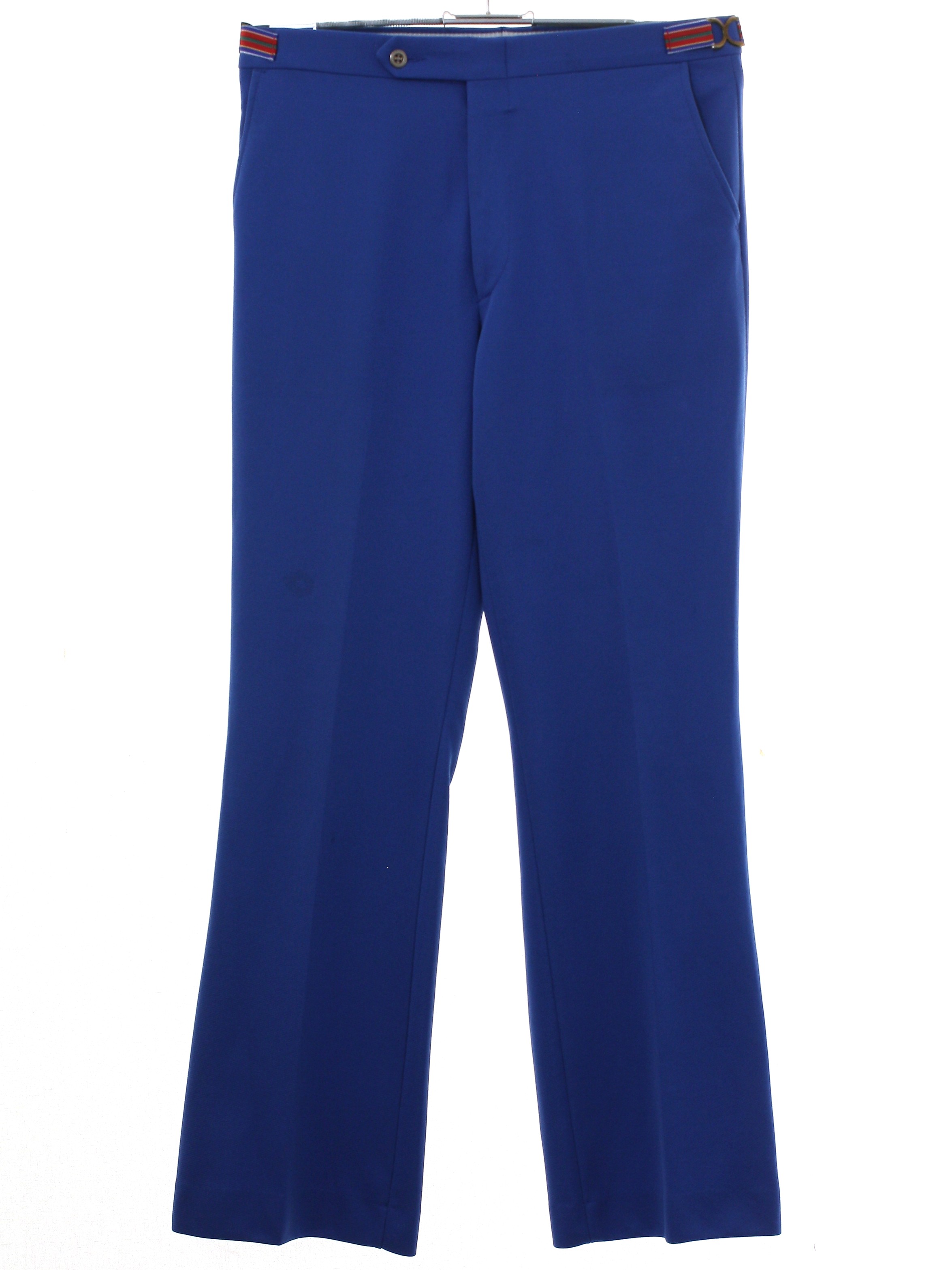 1970's Vintage Pants: 70s -No Label- Mens blue solid colored polyester ...