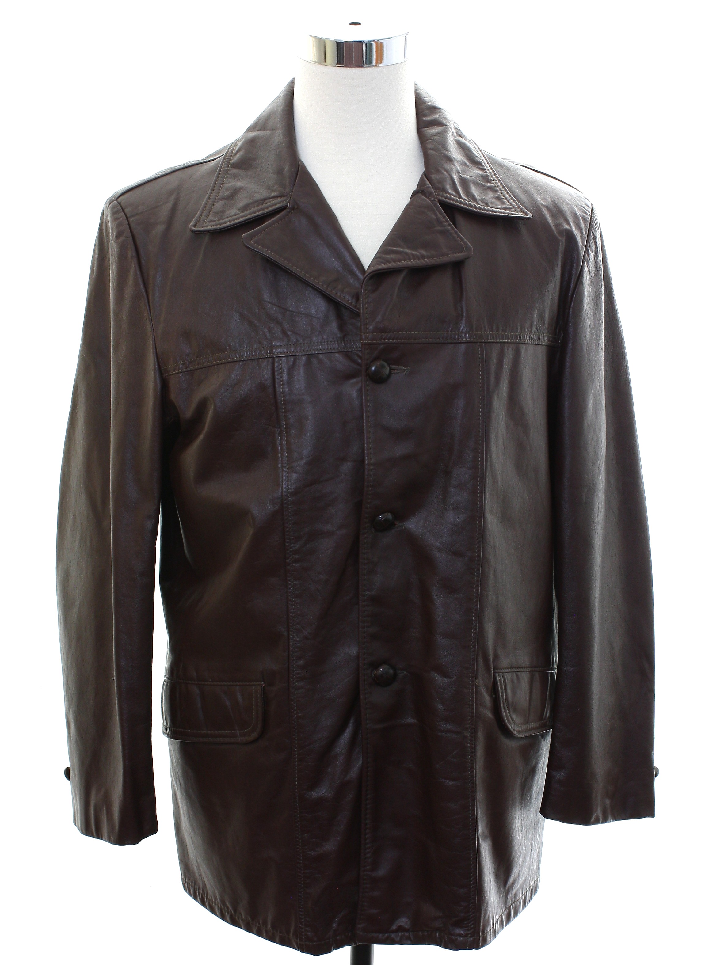 70s Retro Leather Jacket: 70s -Excelled- Mens shaded brown longsleeve ...
