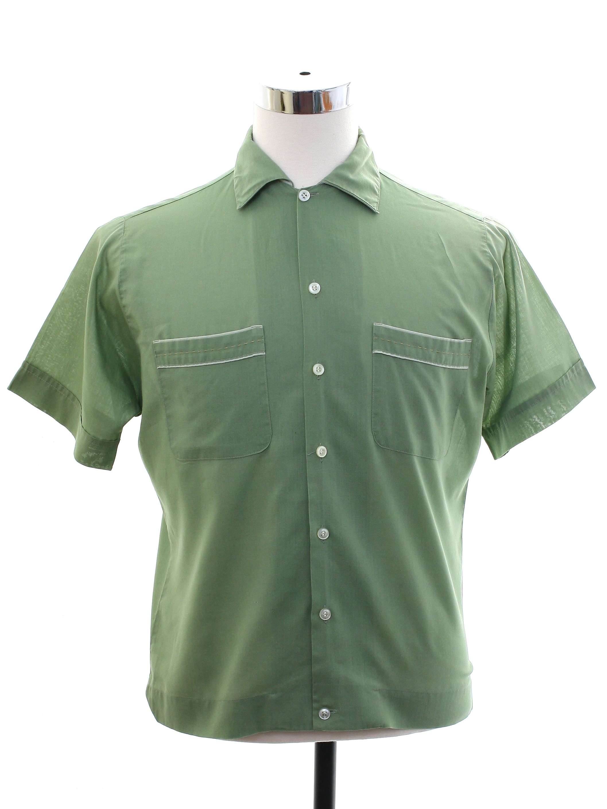 Vintage 60s Shirt: 60s -Puritan- Mens moss green polyester lightweight ...