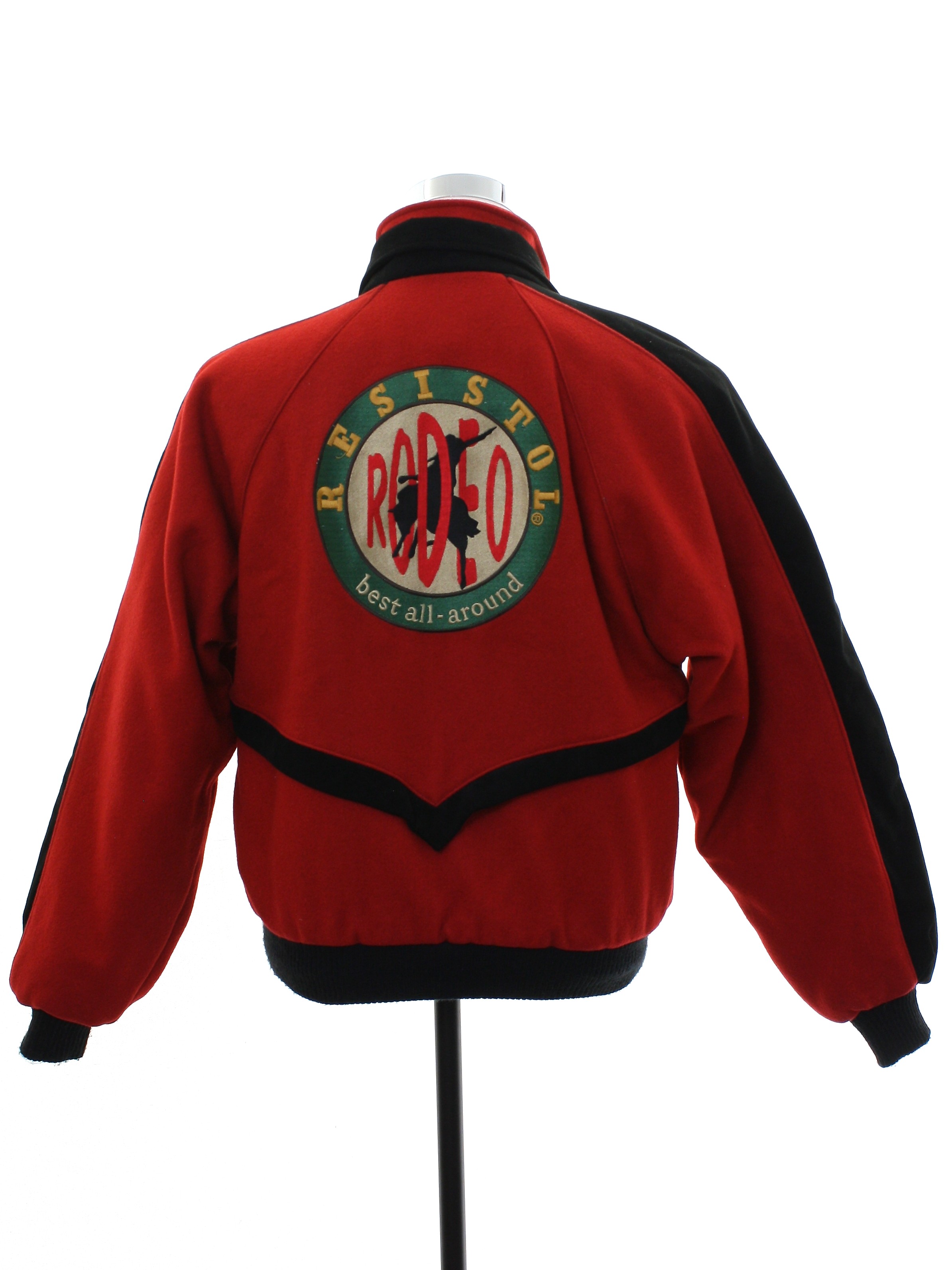 1990's Retro Jacket: Early 90s -Resistol Rodeo- Mens red background ...