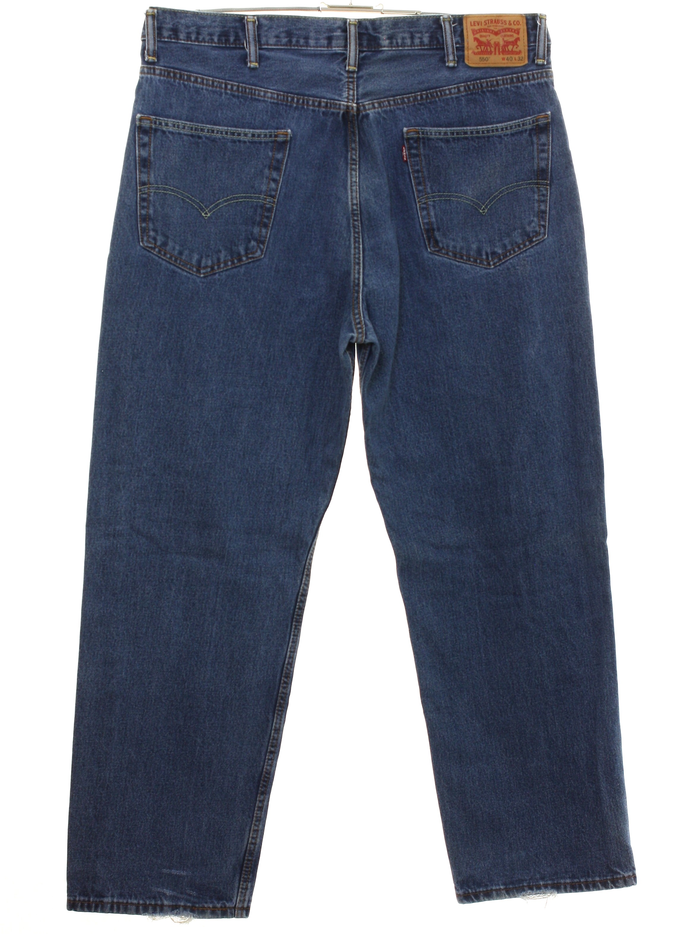 Pants: 90s -Levis 550s- Mens slightly faded and worn blue cotton denim ...