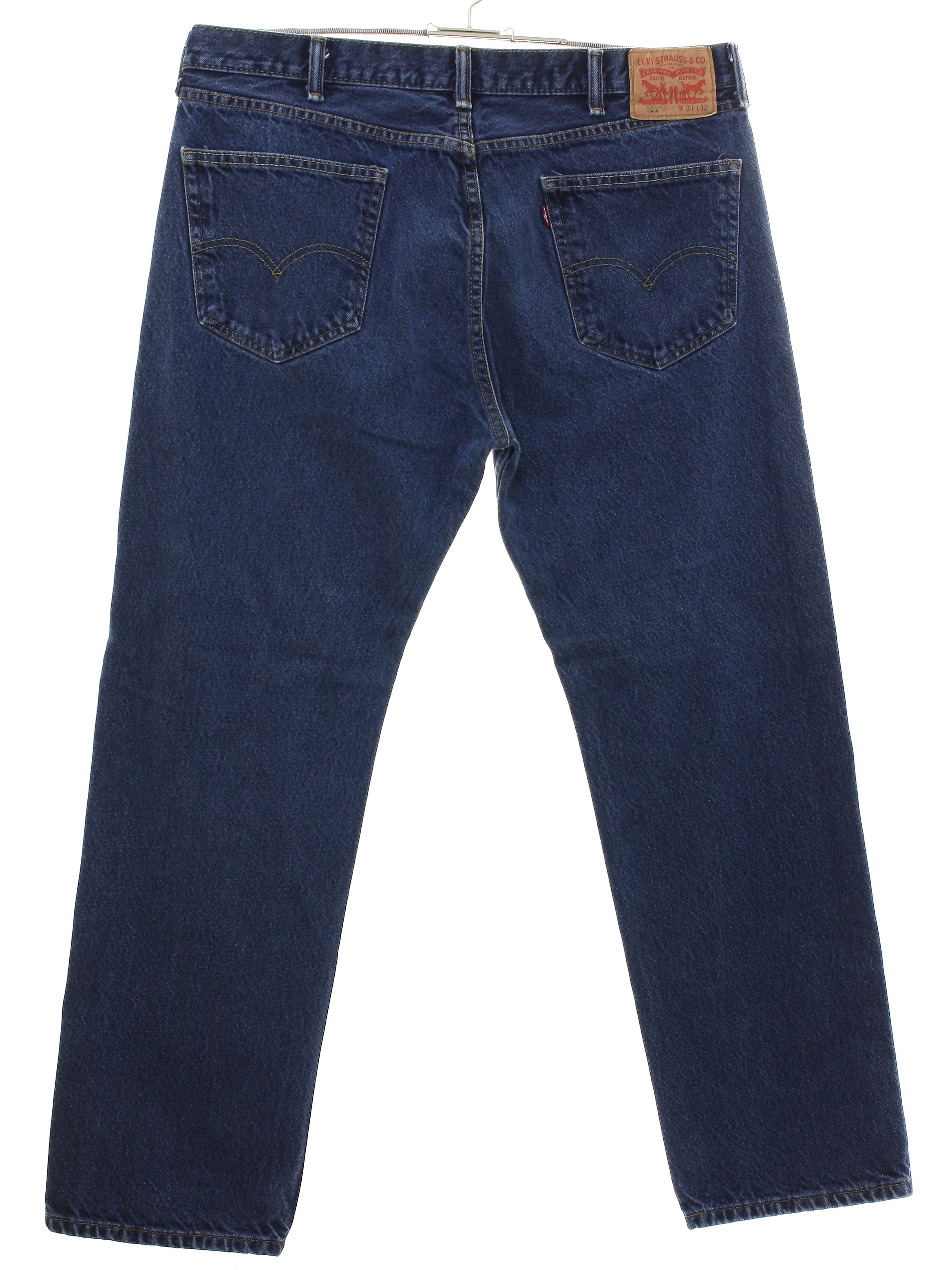 Pants: 90s -Levis 505- Mens slightly faded blue cotton denim denim ...