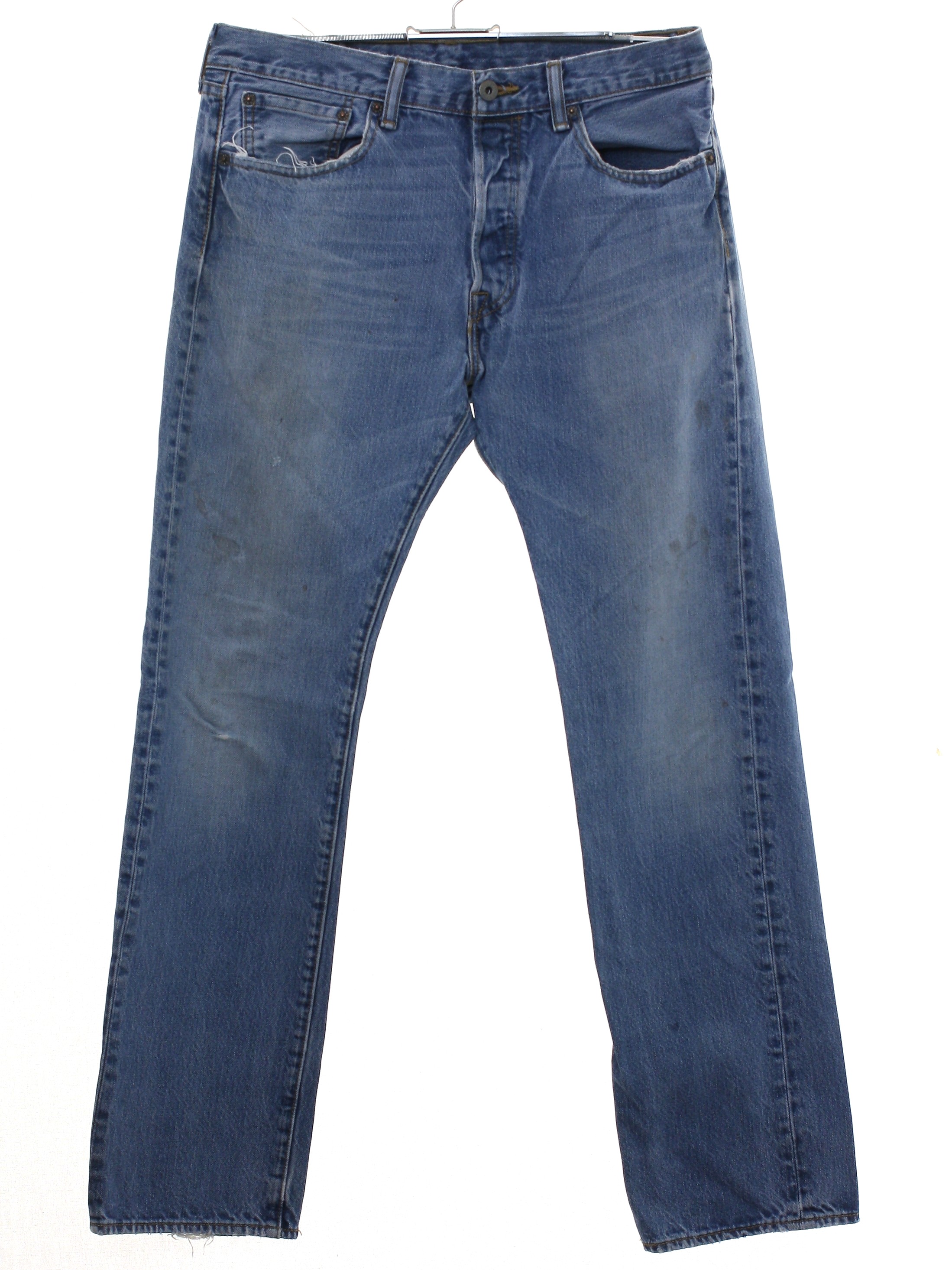 Pants: 90s -Levis 501- Mens heavily faded and worn medium blue cotton ...
