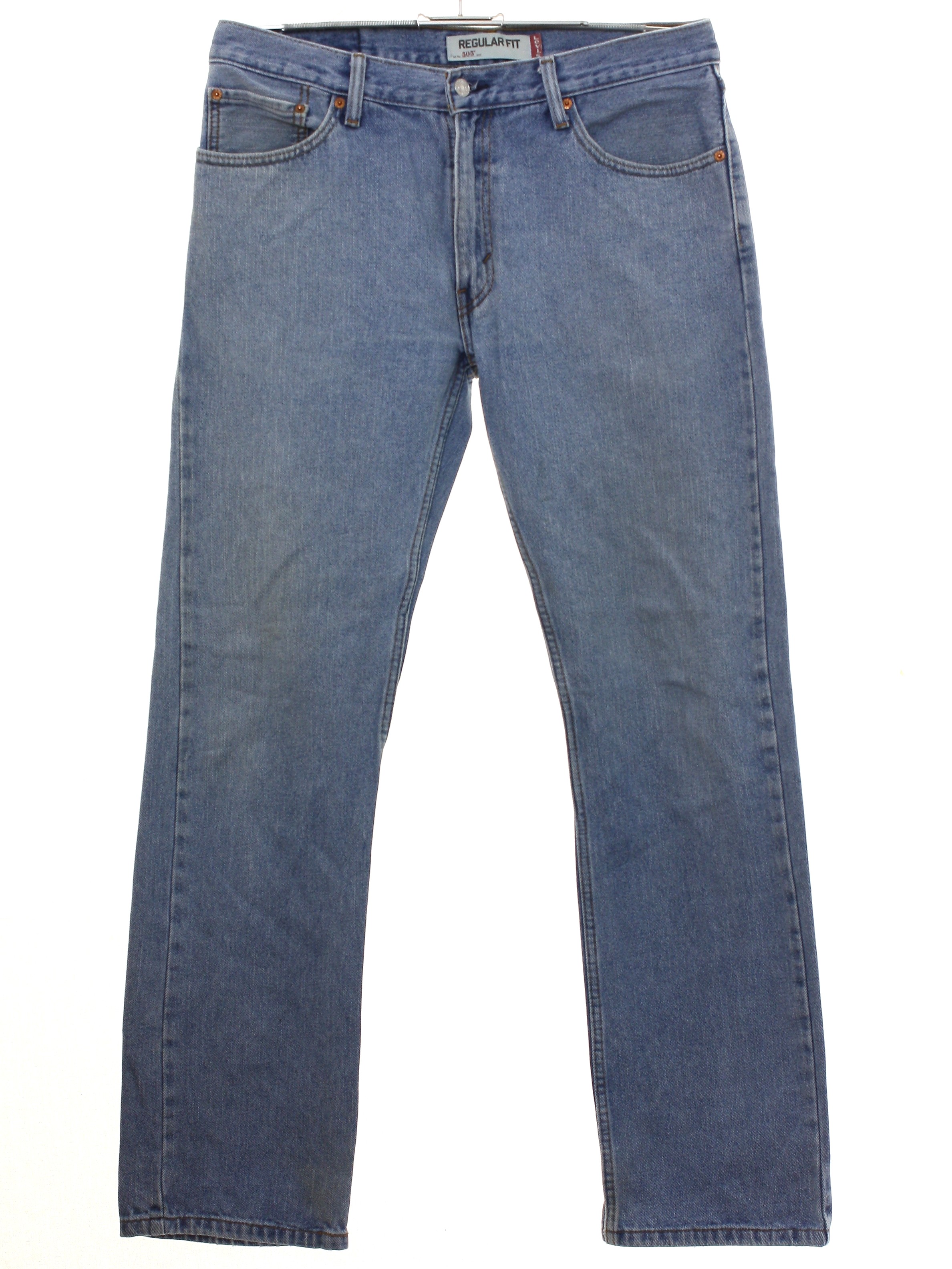 Pants: 90s -Levis 505- Mens faded and worn medium blue cotton denim ...