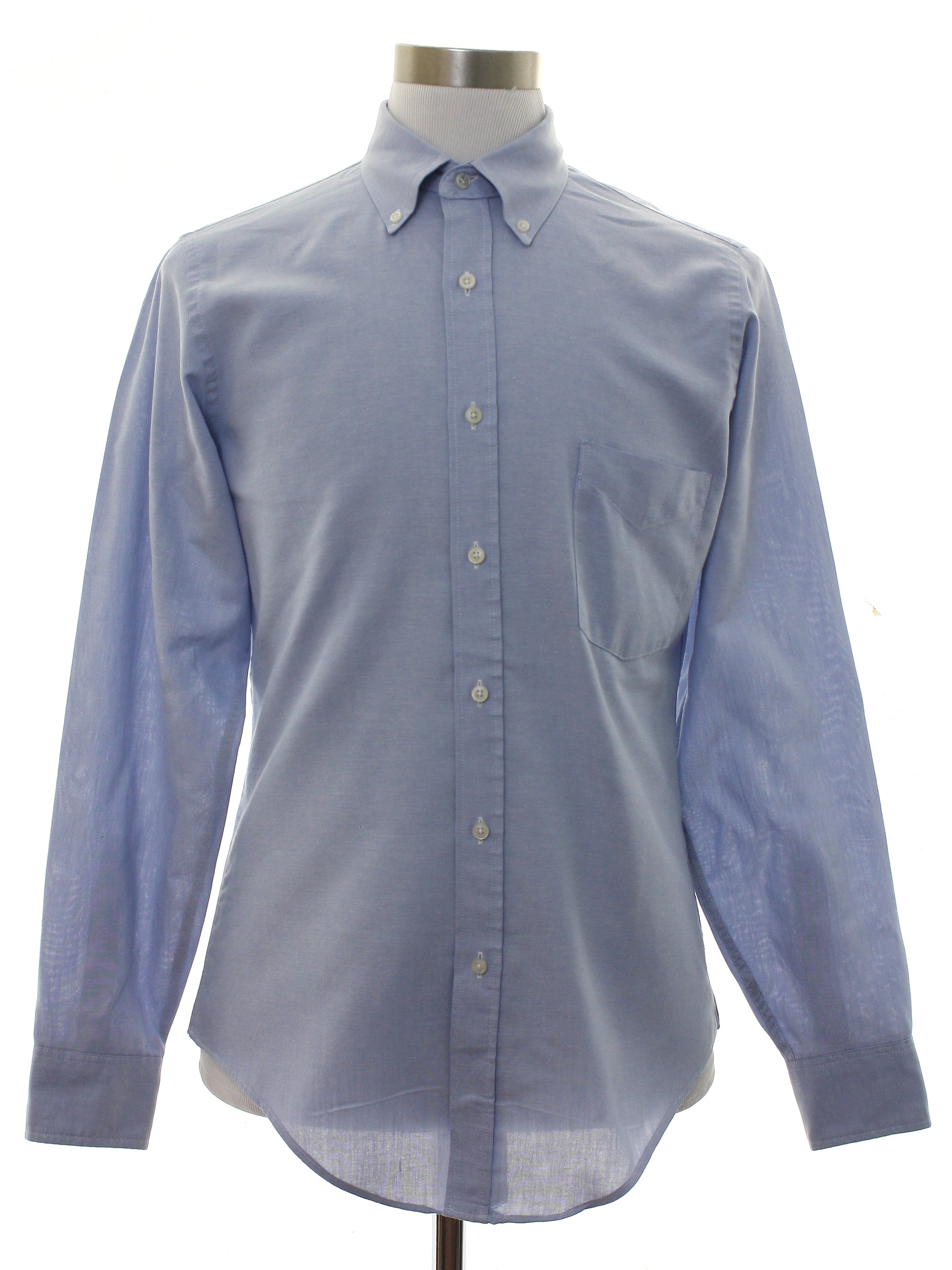 Vintage 80s Shirt: 80s -Via Europa- Mens light blue polyester cotton ...