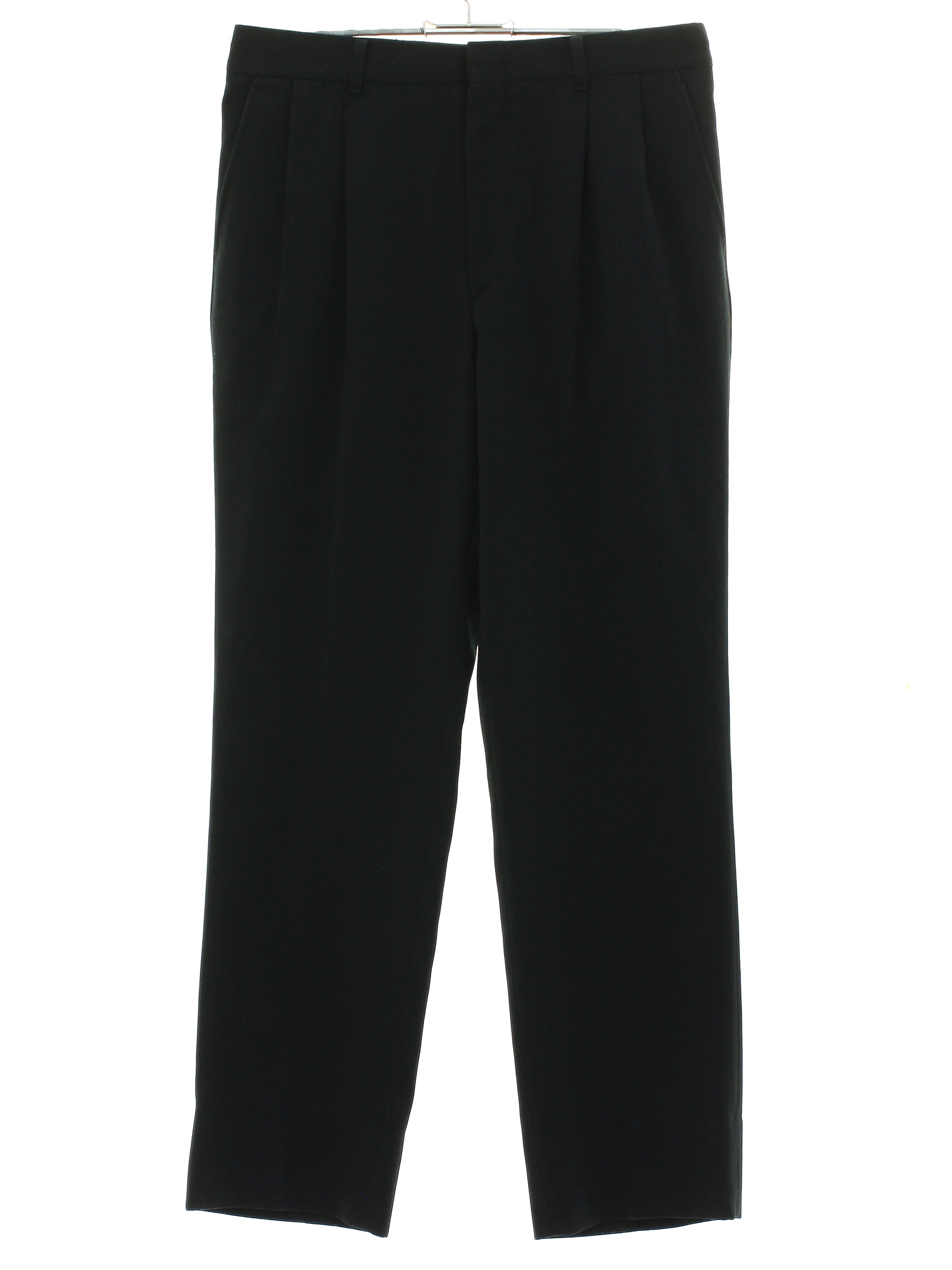 80s Retro Pants: 80s -Botany 500- Mens black solid colored wool ...