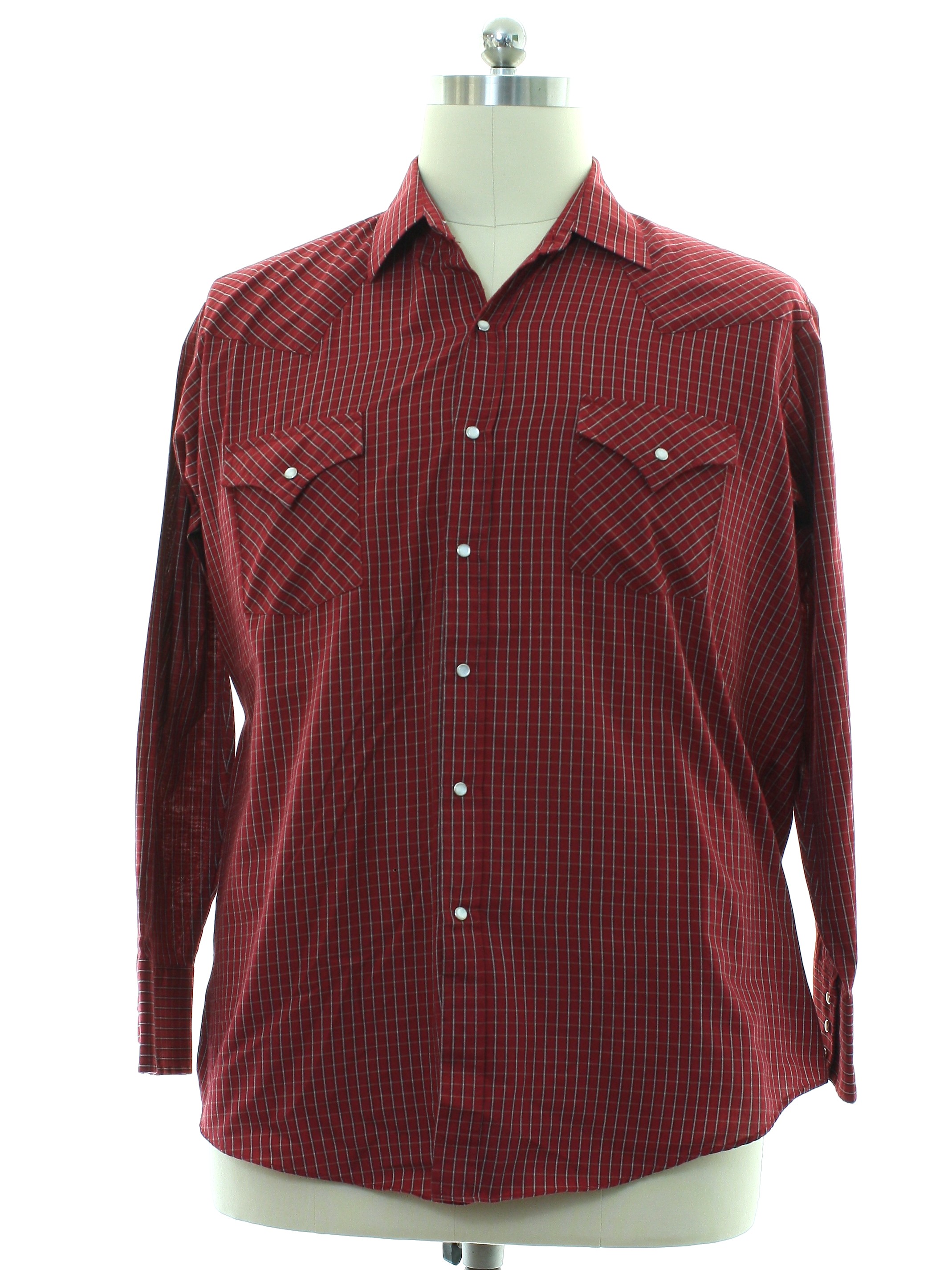 Vintage 90s Western Shirt: 90s -Plains Western Wear- Mens burgundy red ...