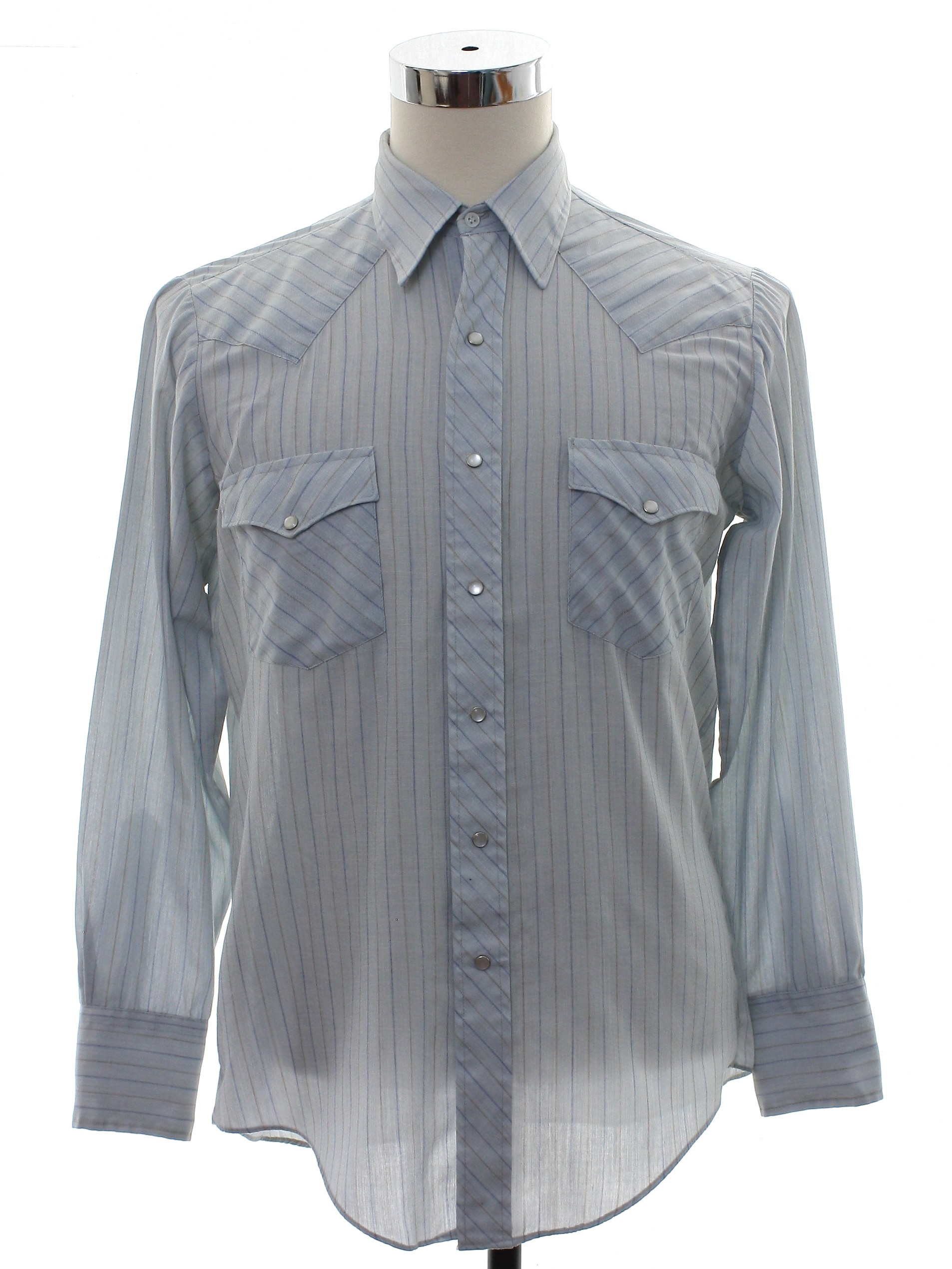1990's Retro Western Shirt: 90s -Karman- Mens powder blue striped ...