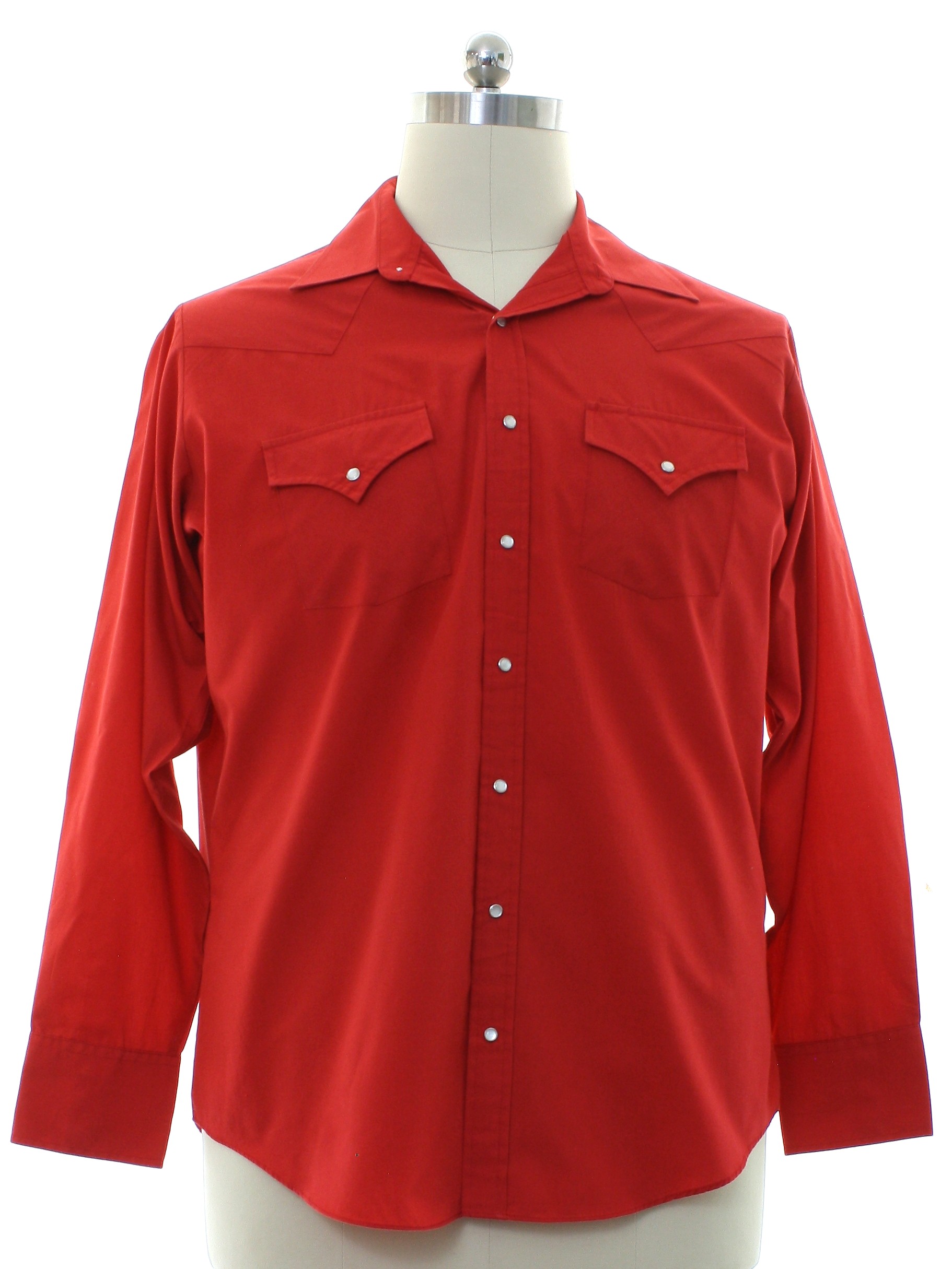 Western Shirt: 90s -Sheplers- Mens red background polyester cotton ...