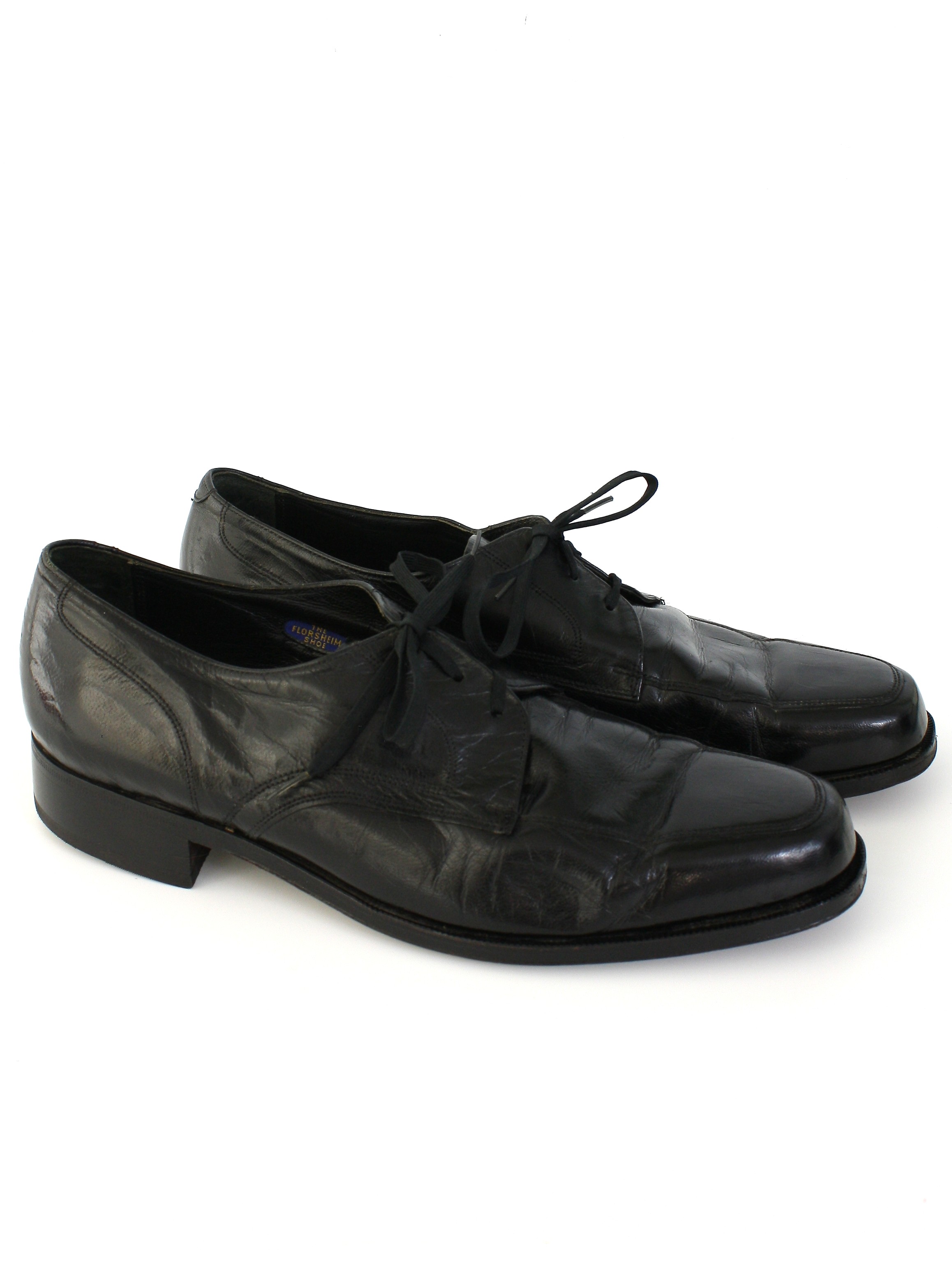 1990's Retro Shoes: 90s -Florsheim- Mens black smooth leather oxfords ...