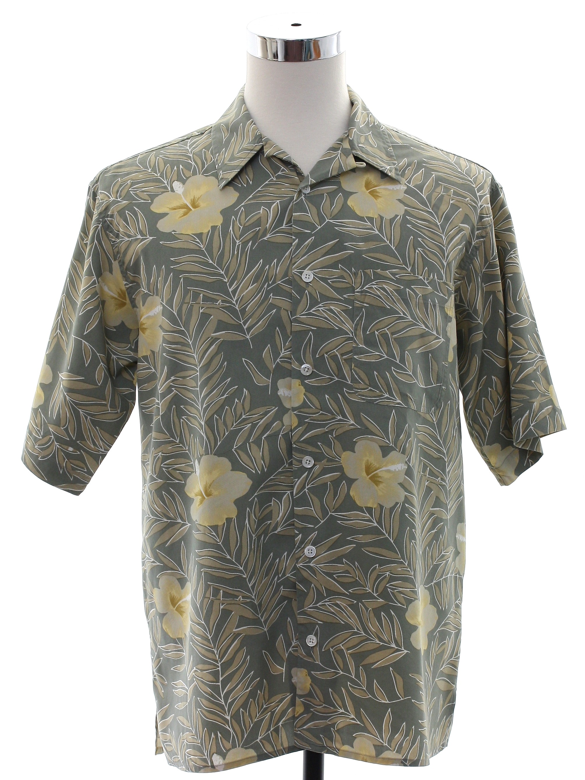 Retro 1990s Hawaiian Shirt: 90s -Vintage Silk- Mens taupe background ...