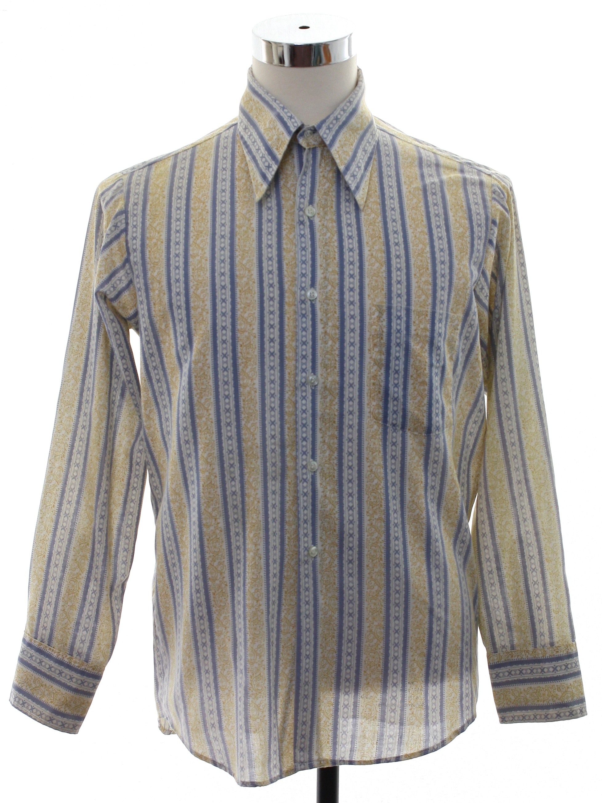 Hutspah Men's Shirt Striped Button Down Vintage Yellow / Gray Cotton L 80s