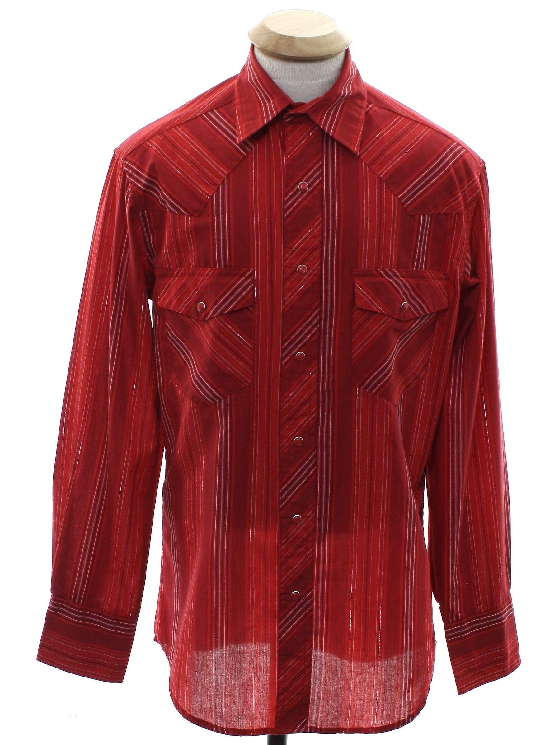 Western Shirt: 90s -Wrangler- Mens red background cotton polyester ...