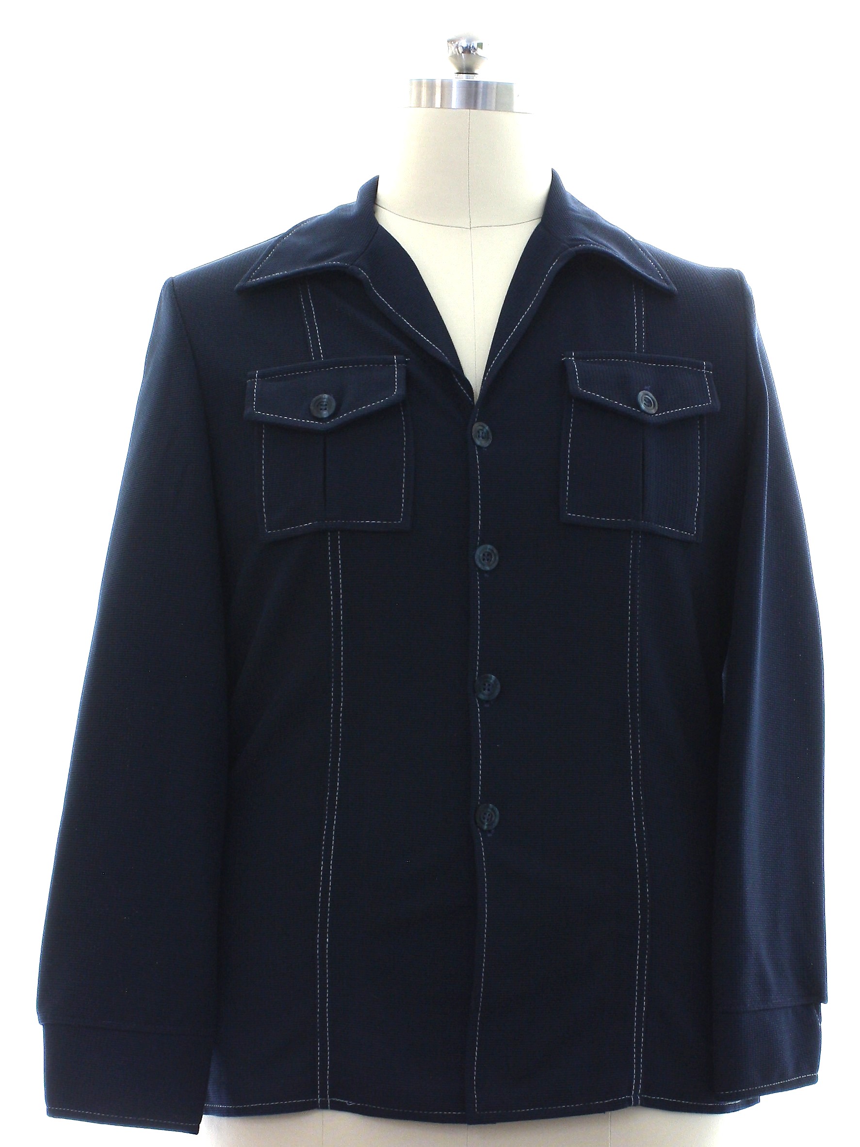 1970's Vintage Jacket: 70s -No Label- Mens midnight blue background