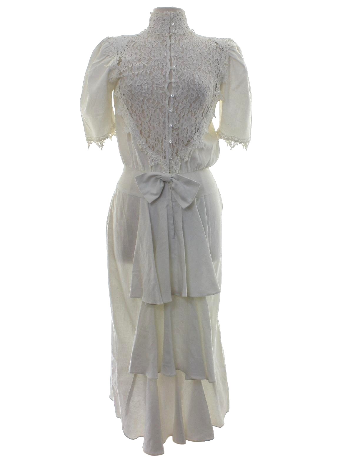Vintage 80s Dress: 80s -Jessica McClintock- Womens white cotton linen ...