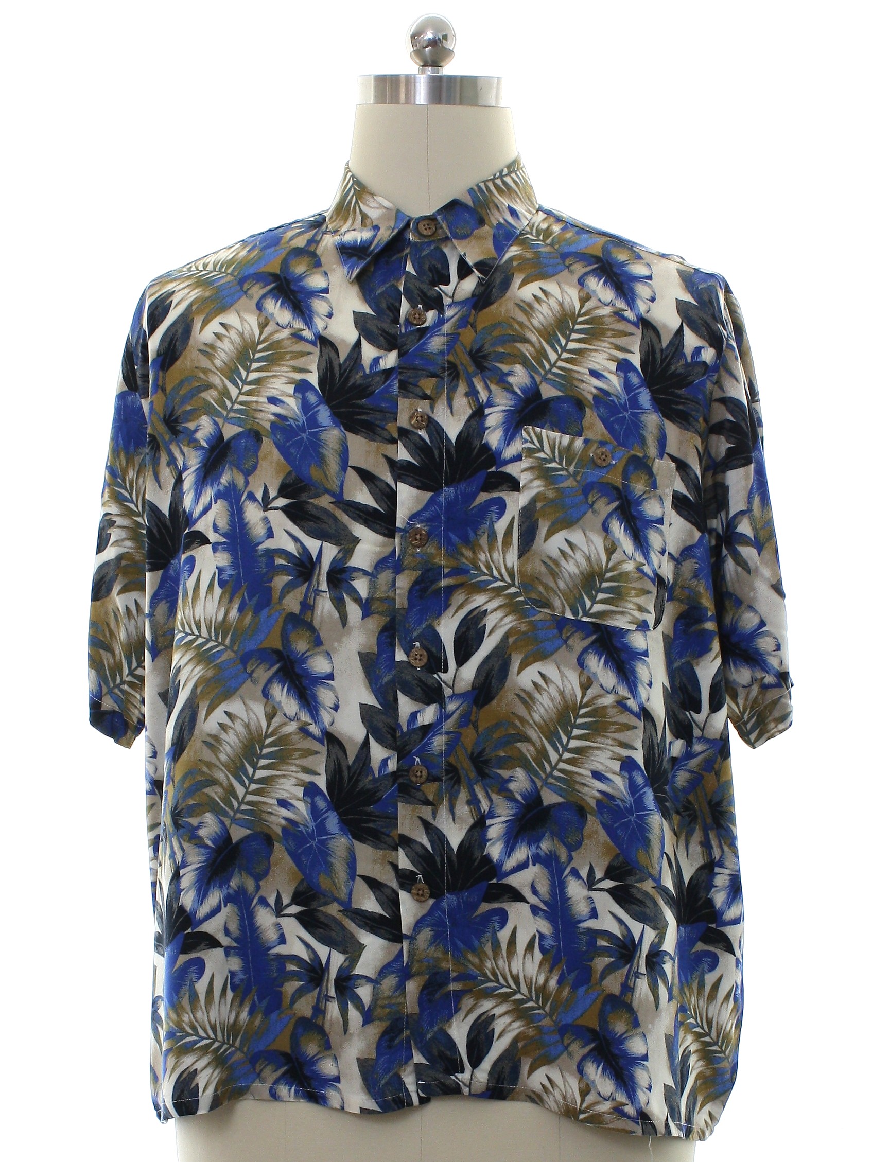 Hawaiian Shirt: 90s -Puritan- Mens beige background rayon short sleeve ...