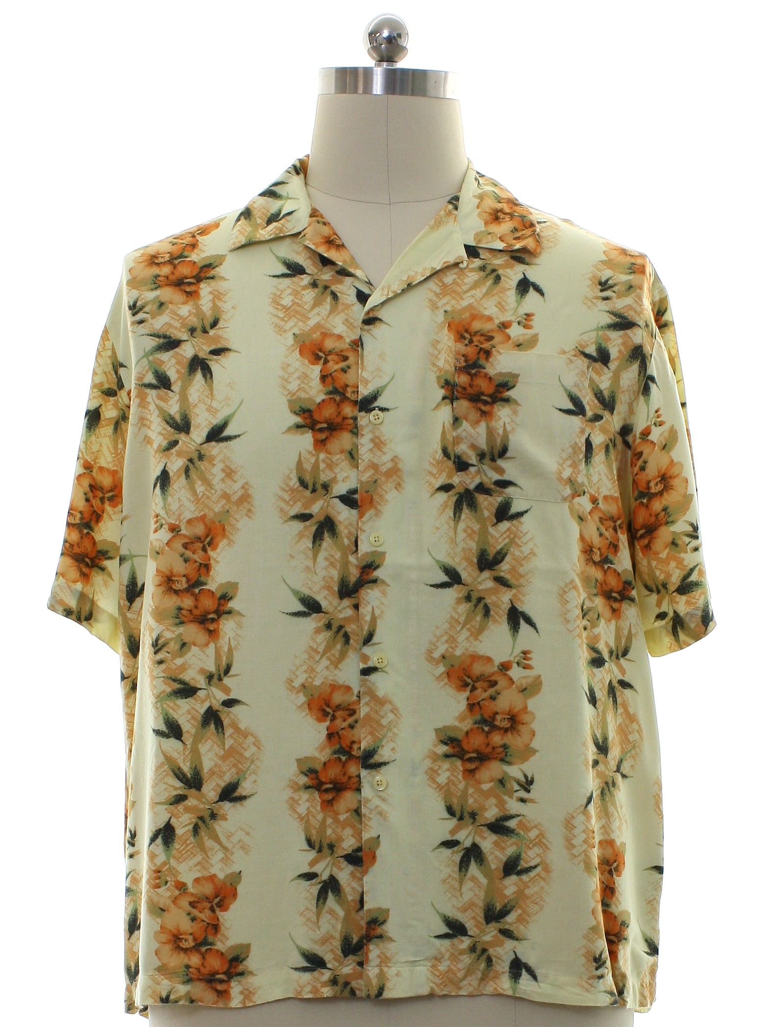 Hawaiian Shirt: 90s -Puritan- Mens soft yellow background rayon short ...