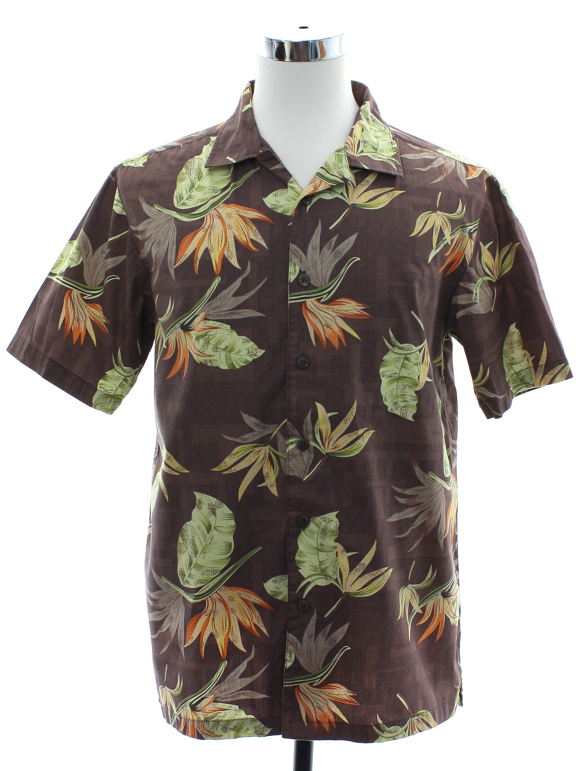 Hawaiian Shirt: 90s -Retreat- Mens brown background cotton short sleeve ...