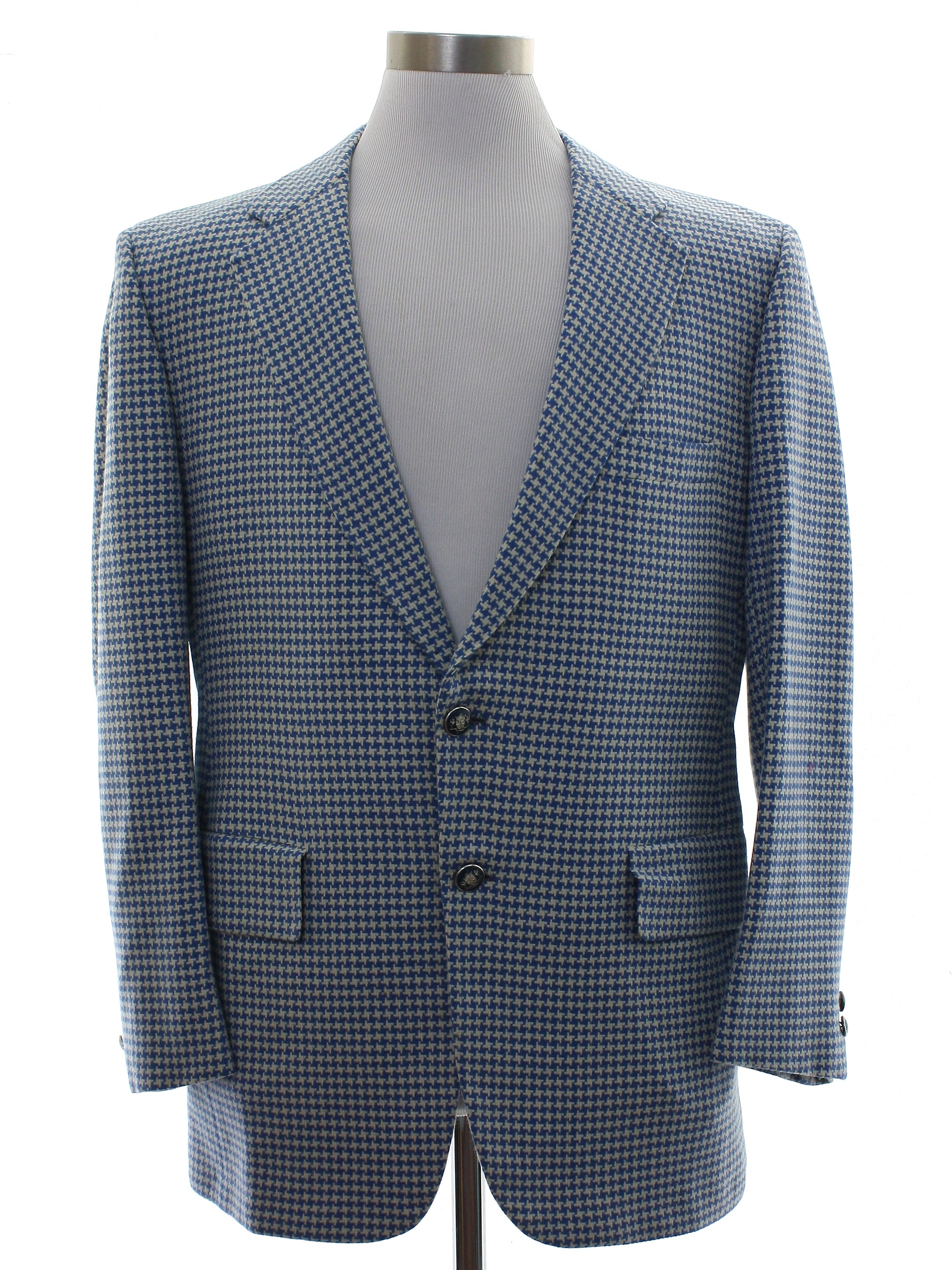 Vintage 1970's Jacket: 70s -Sakowitz- Mens blue and white acrylic blend ...
