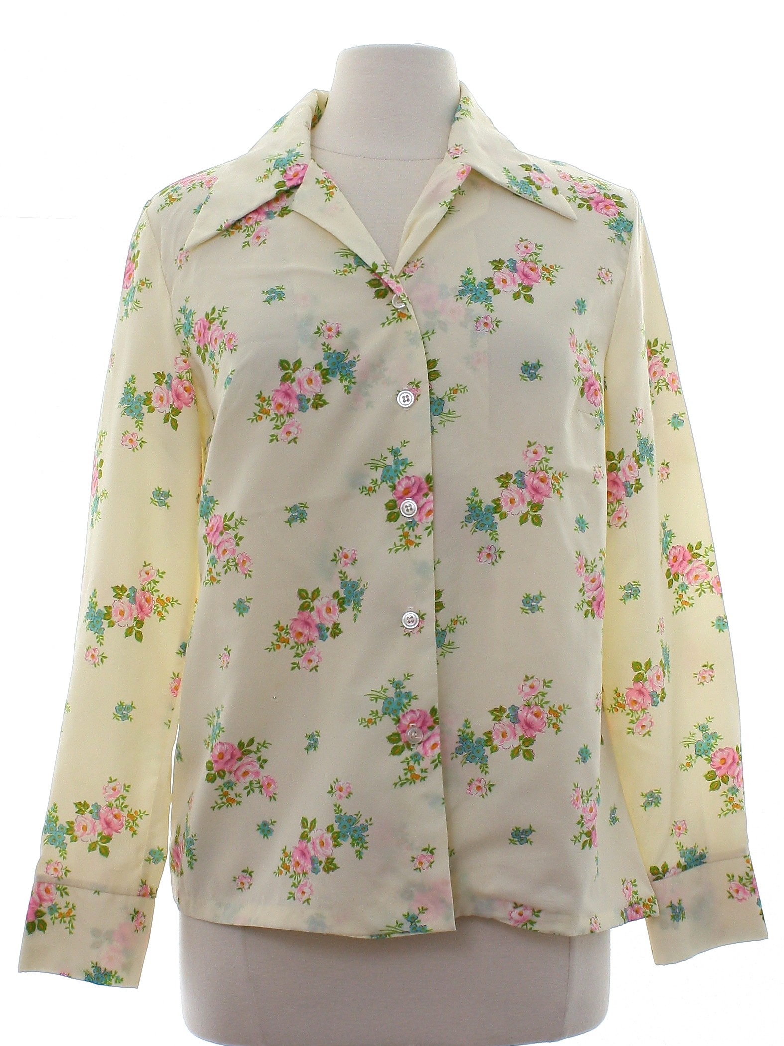 No Label 1970s Vintage Shirt: 70s -No Label- Womens cream