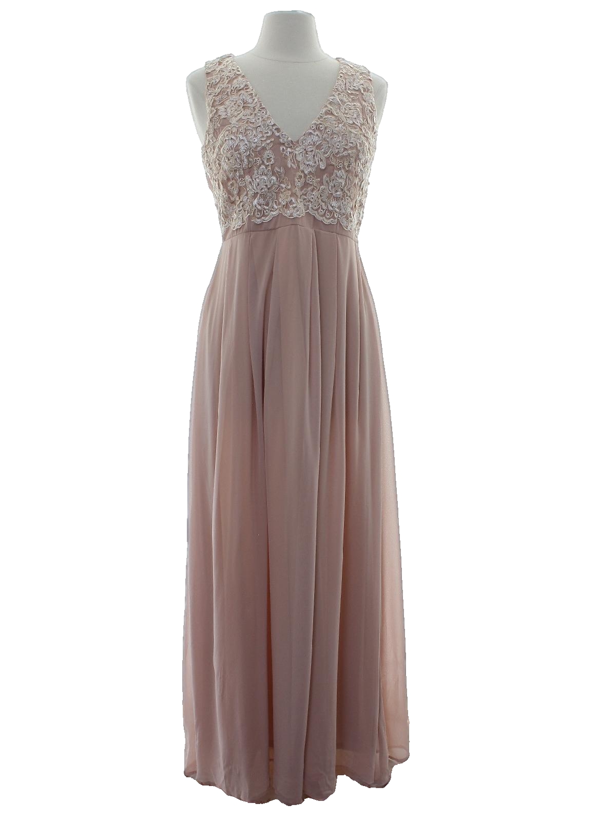 90s Cocktail Dress AX Paris 90s or newer AX Paris Womens nude background polyester sleeveless maxi prom or cocktail dress. Veed neckline fitted bodice fitted waistline. Shimmering embroidered floral...
