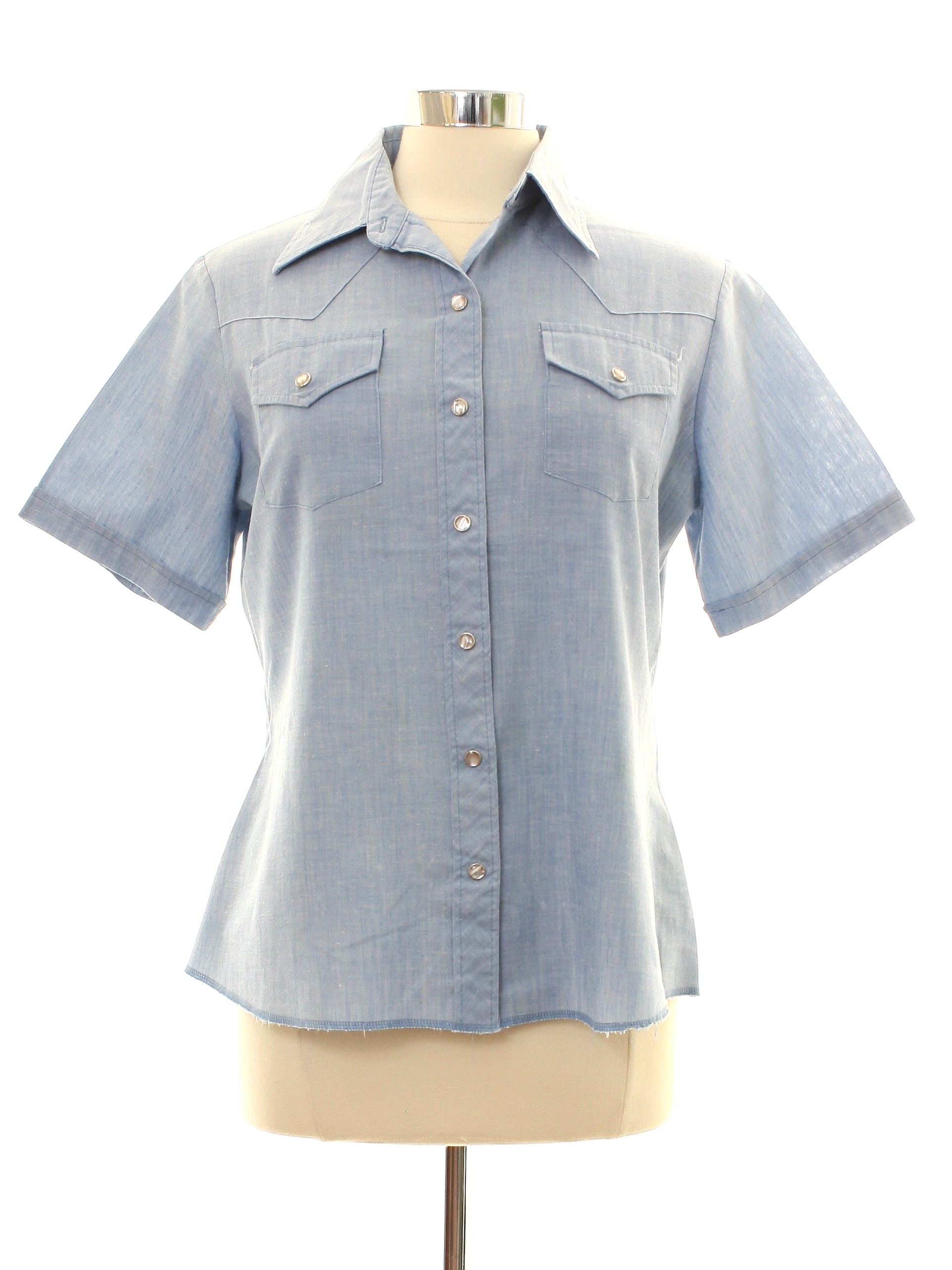 Seventies Wrangler Western Shirt: Late 70s -Wrangler- Womens hazy blue ...