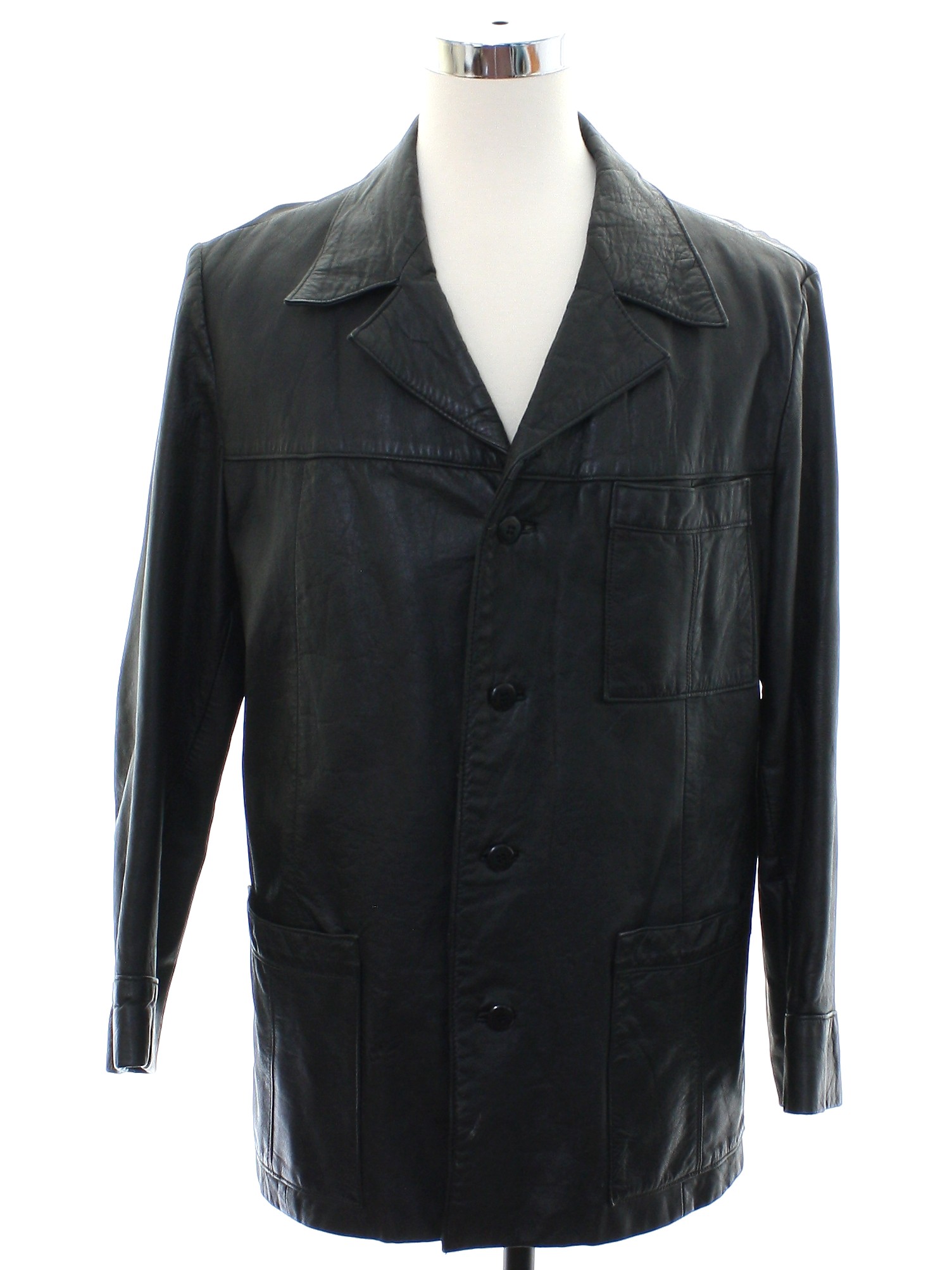 Retro 1980s Leather Jacket: 80s -Echtes Leder- Mens black leather