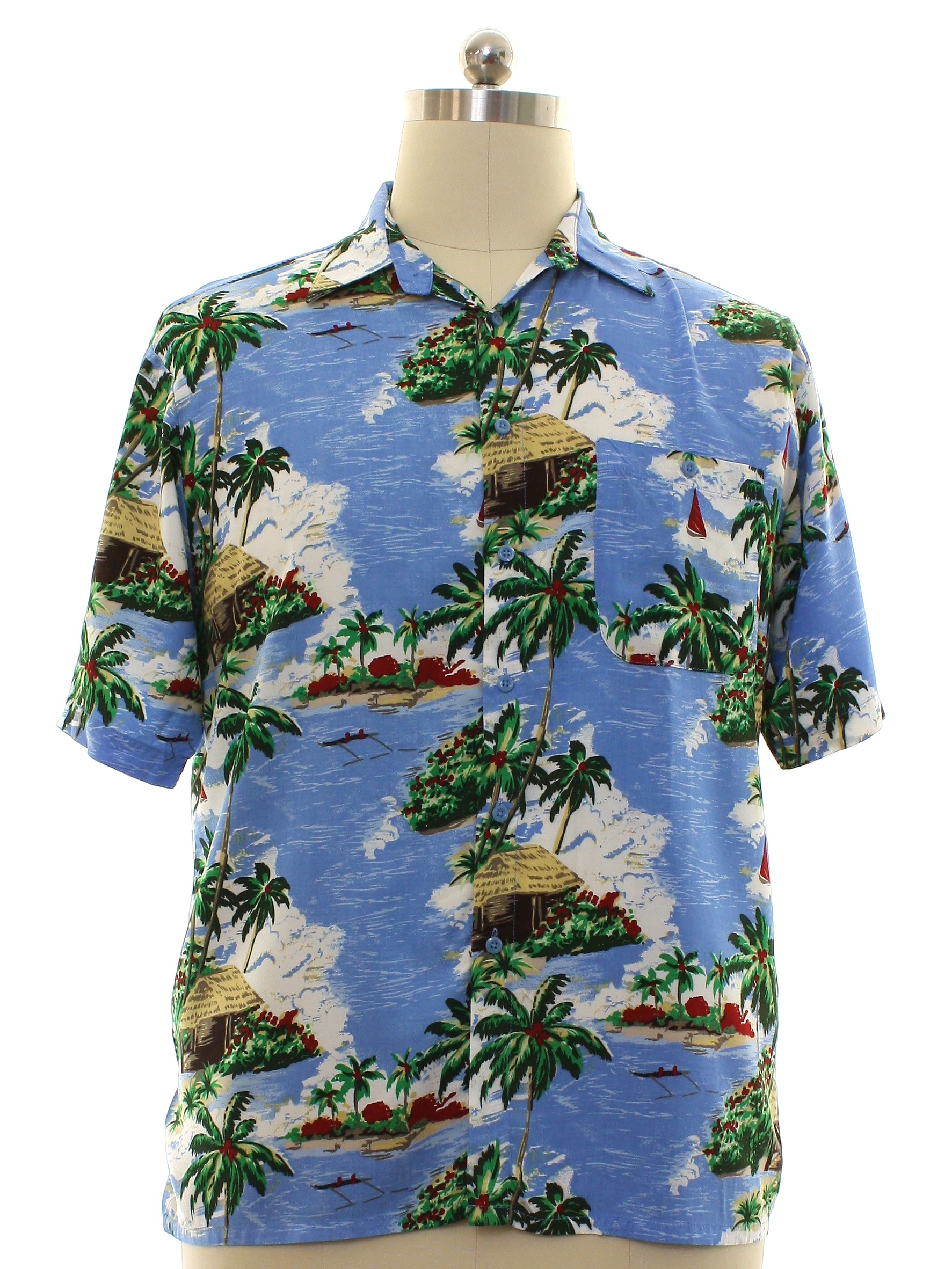 Retro 1980's Hawaiian Shirt (Puritan) : 80s -Puritan- Mens pale blue ...