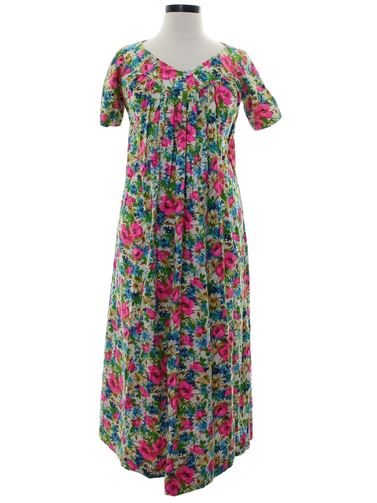 Sixties Home Sewn A-Line Dress: 60s -Home Sewn- Womens pink multi-color ...