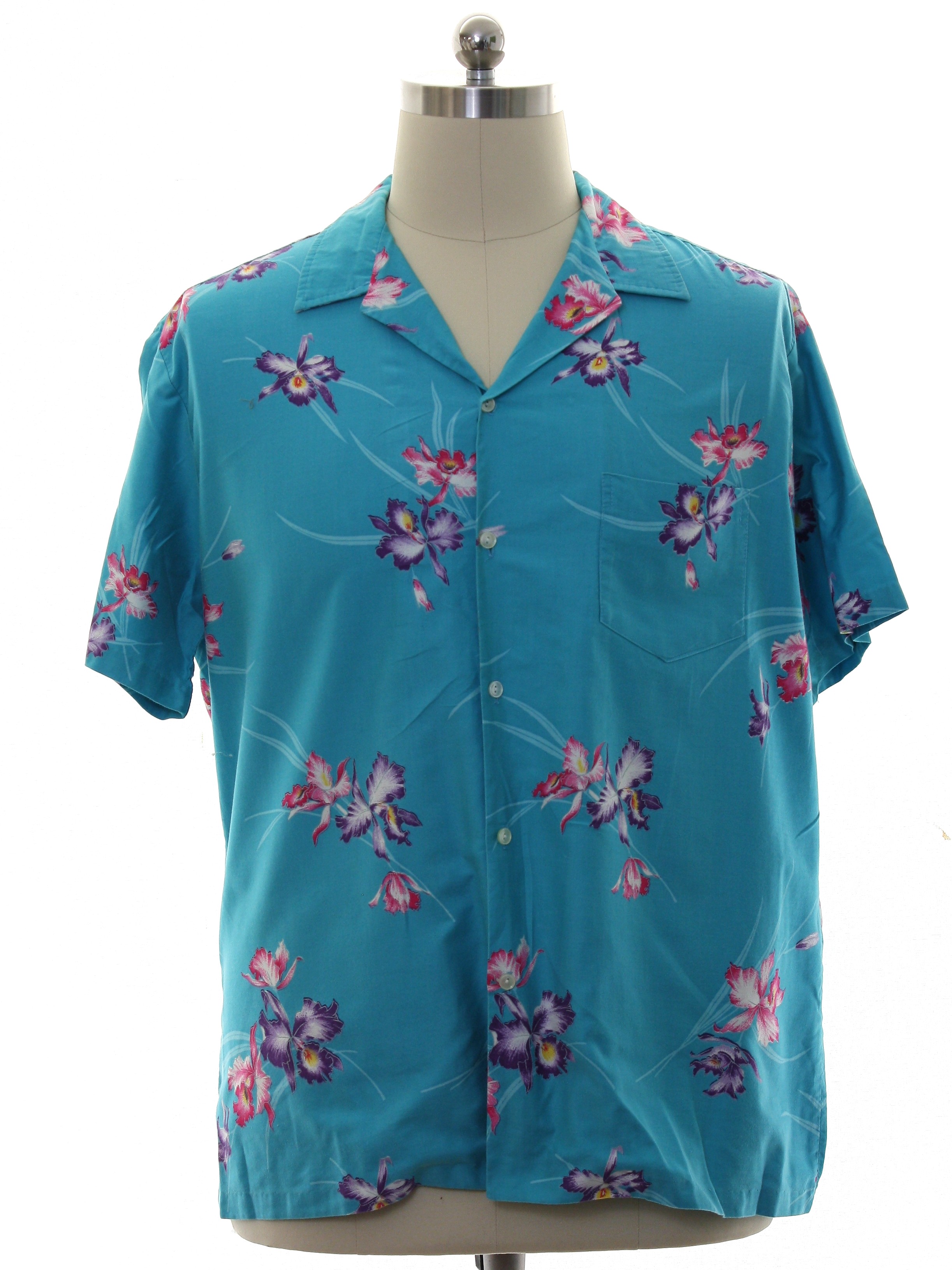 80's Vintage Hawaiian Shirt: 80s -Made in Hawaii- Mens turquoise ...