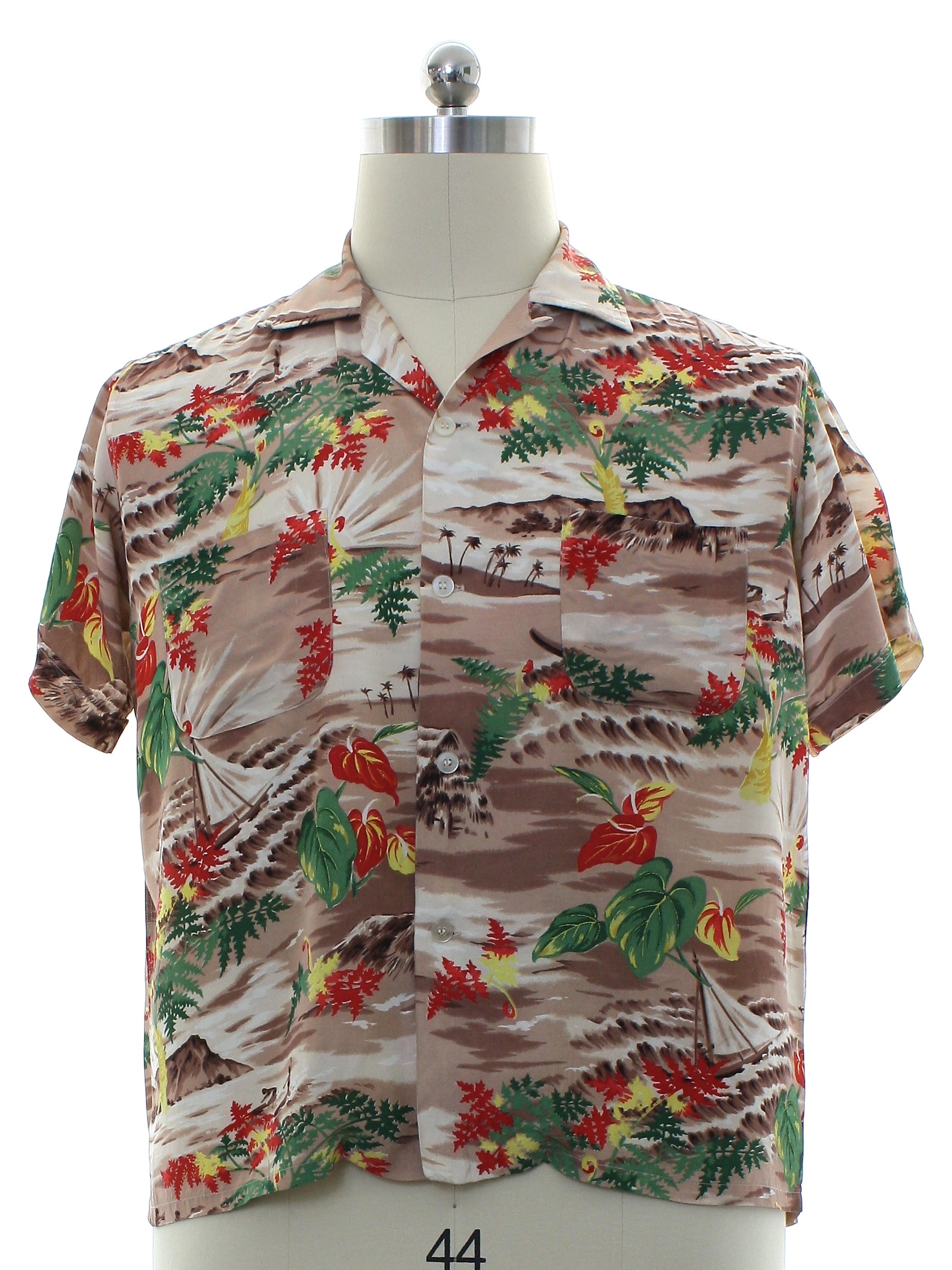 1950's Retro Hawaiian Shirt: 50s -Penneys Made in Japan- Mens white ...