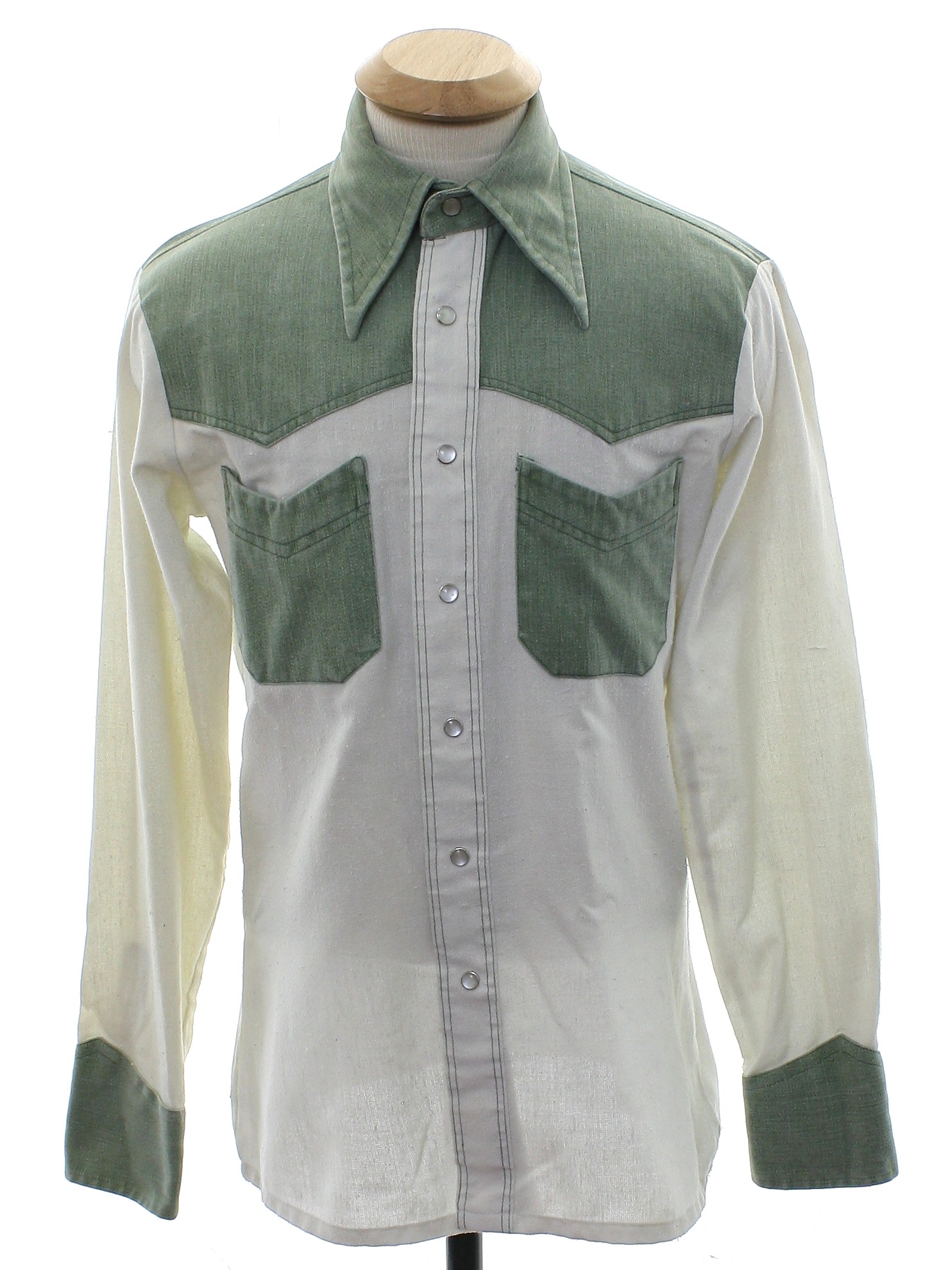 Seventies Vintage Western Shirt: Early 70s -Sears Jeans Joint- Mens cream cotton polyester