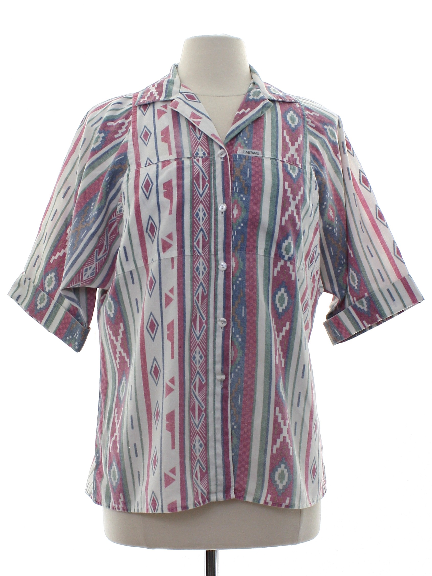 Cabrais Nineties Vintage Shirt: 90s -Cabrais- Womens wine sage and blue ...