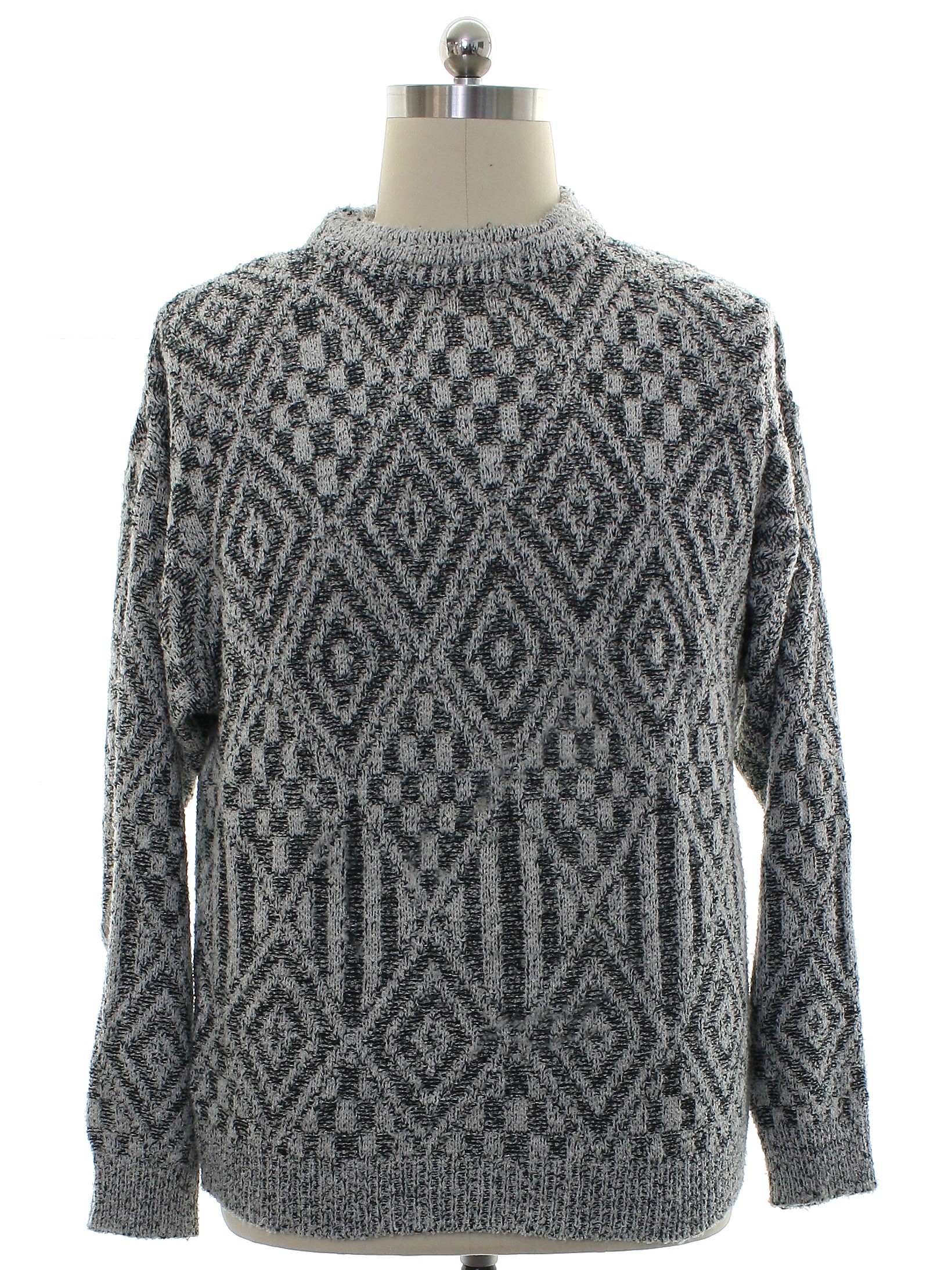 1980s Vintage Sweater: 80s -Point Zero- Mens gray background acrylic ...