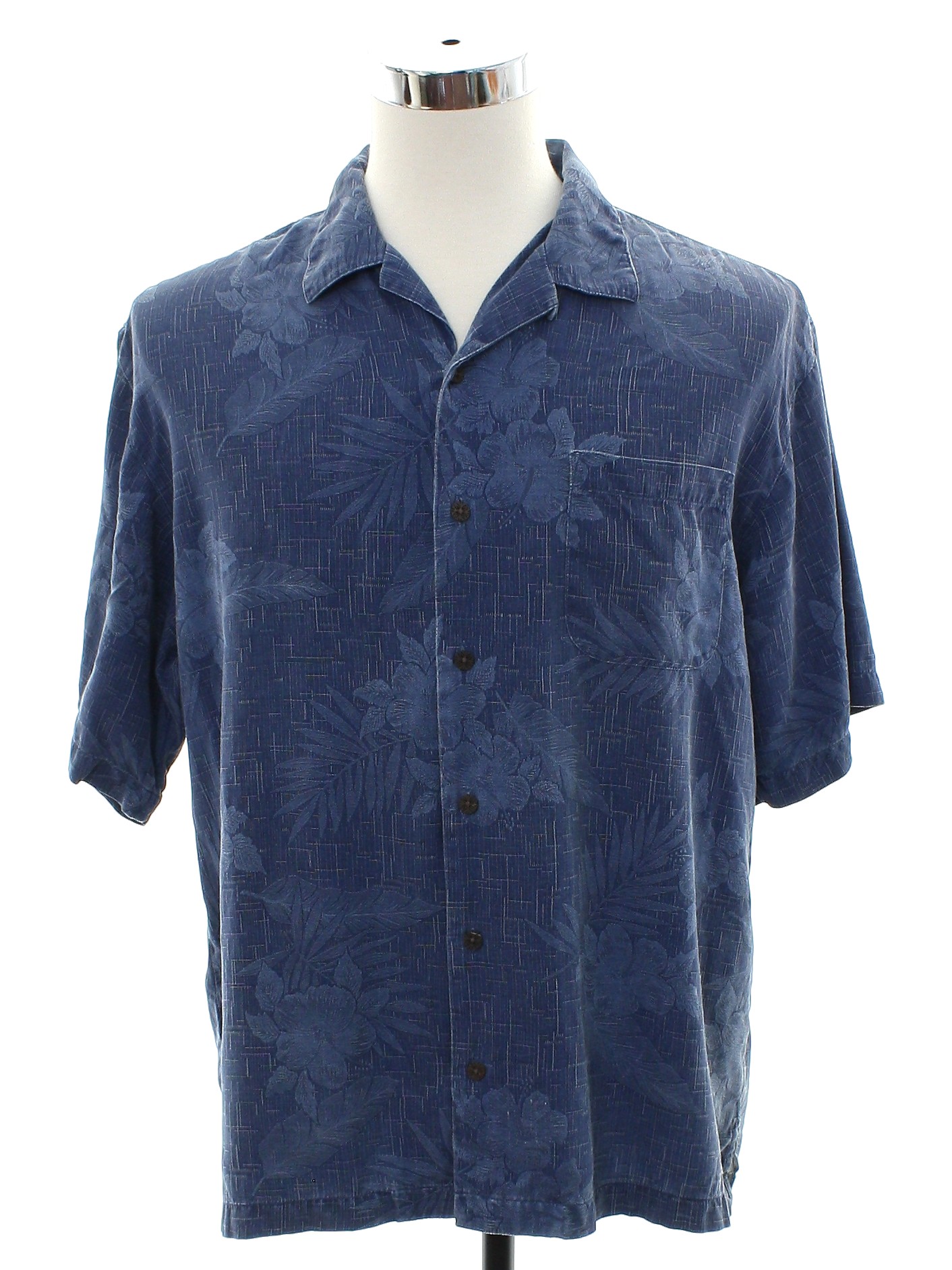 Hawaiian Shirt: 90s -Tommy Bahama- Mens dusty blue background silk ...