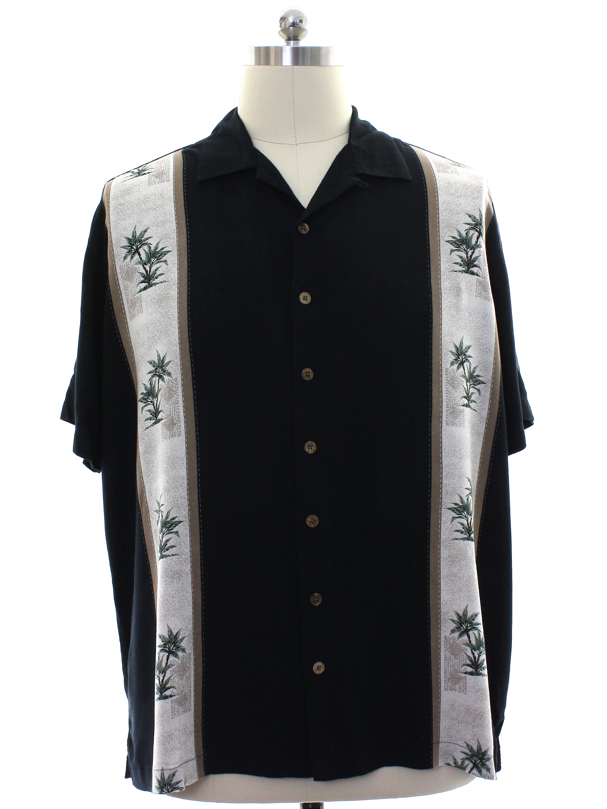 Hawaiian Shirt: 90s -Hollis River- Mens black background rayon short ...