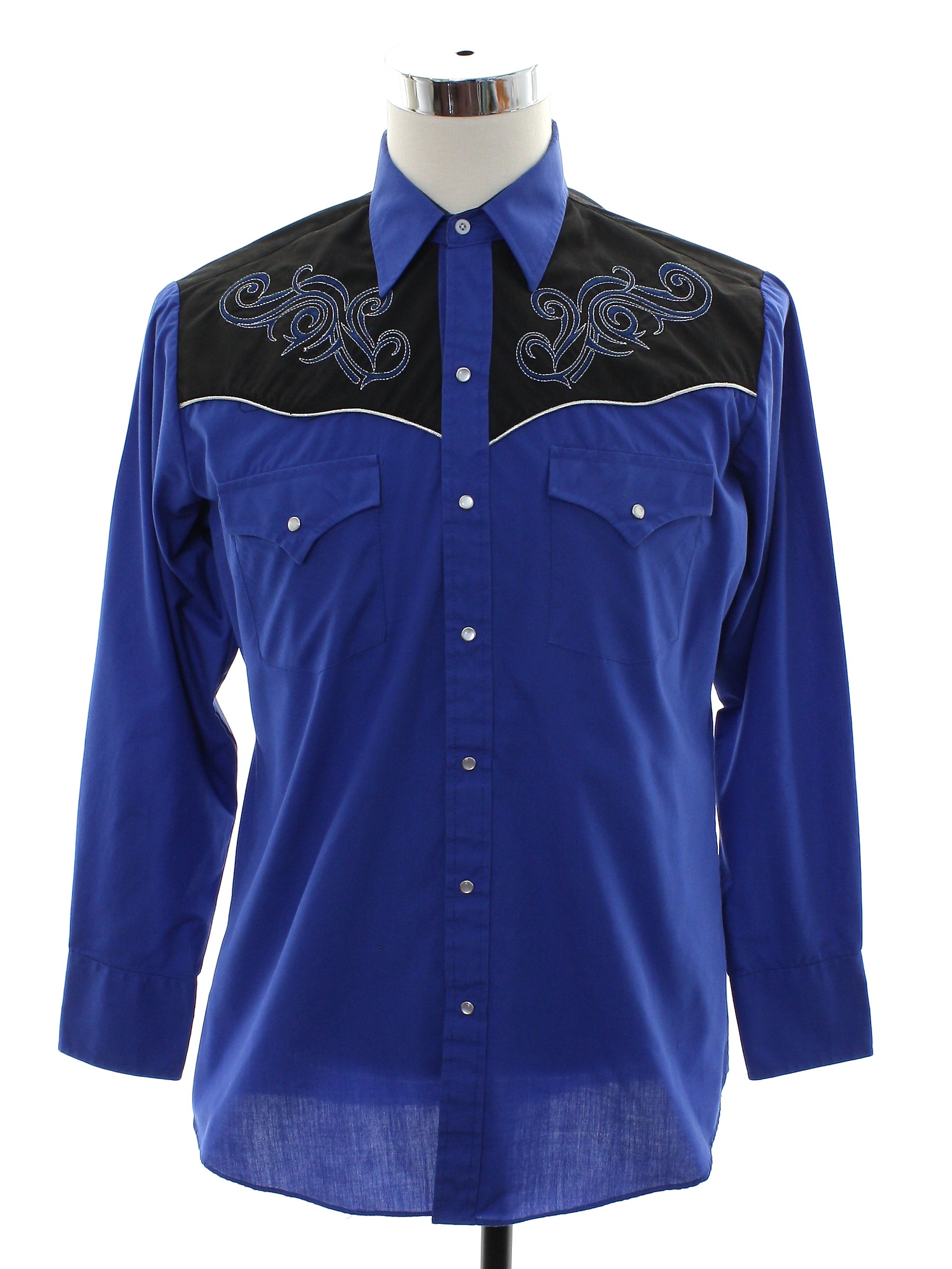 Western Shirt: 90s -Ely Cattleman- Mens blue background polyester ...