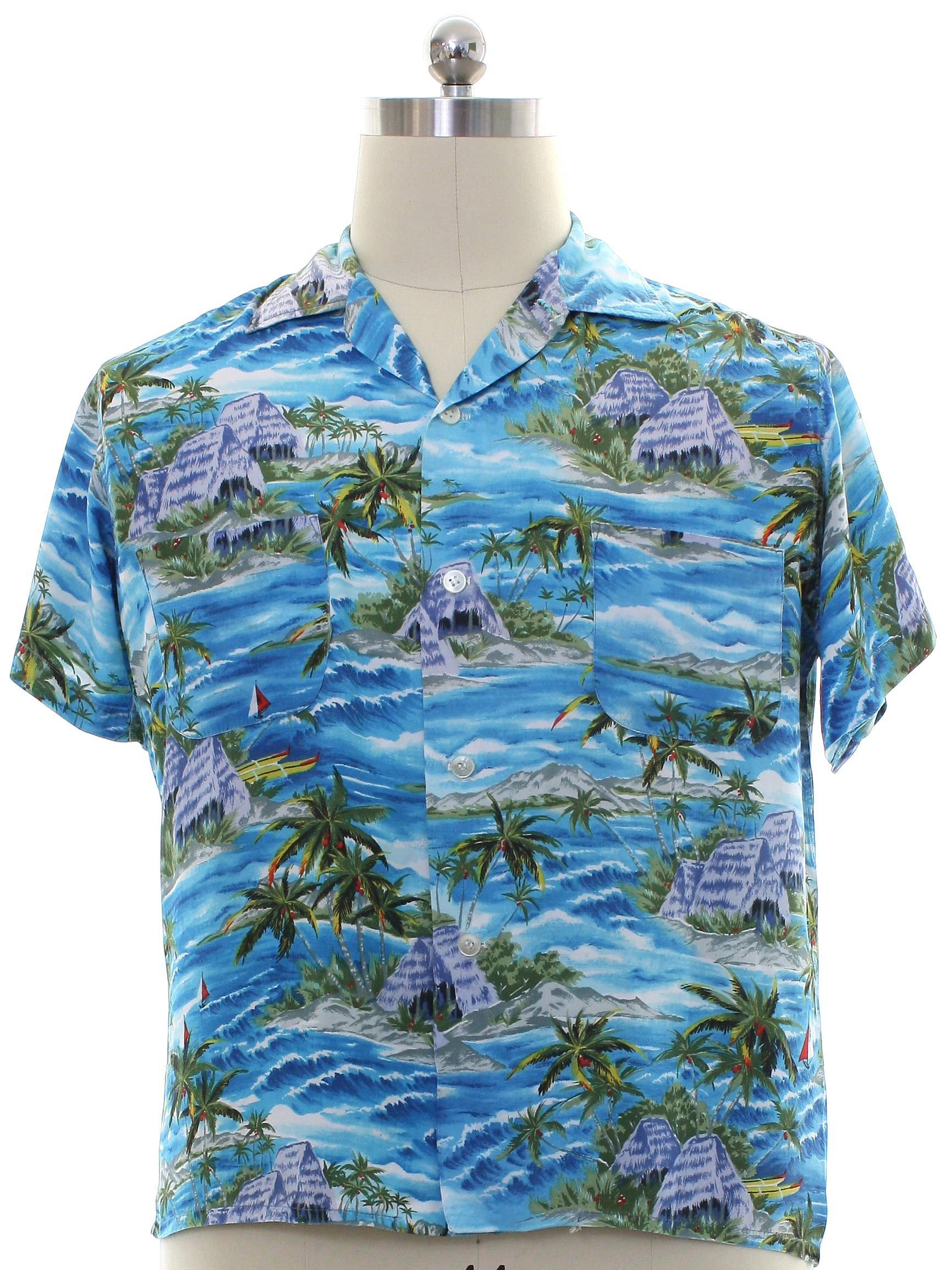 50s Retro Hawaiian Shirt: 50s -No Label- Mens turquoise background ...