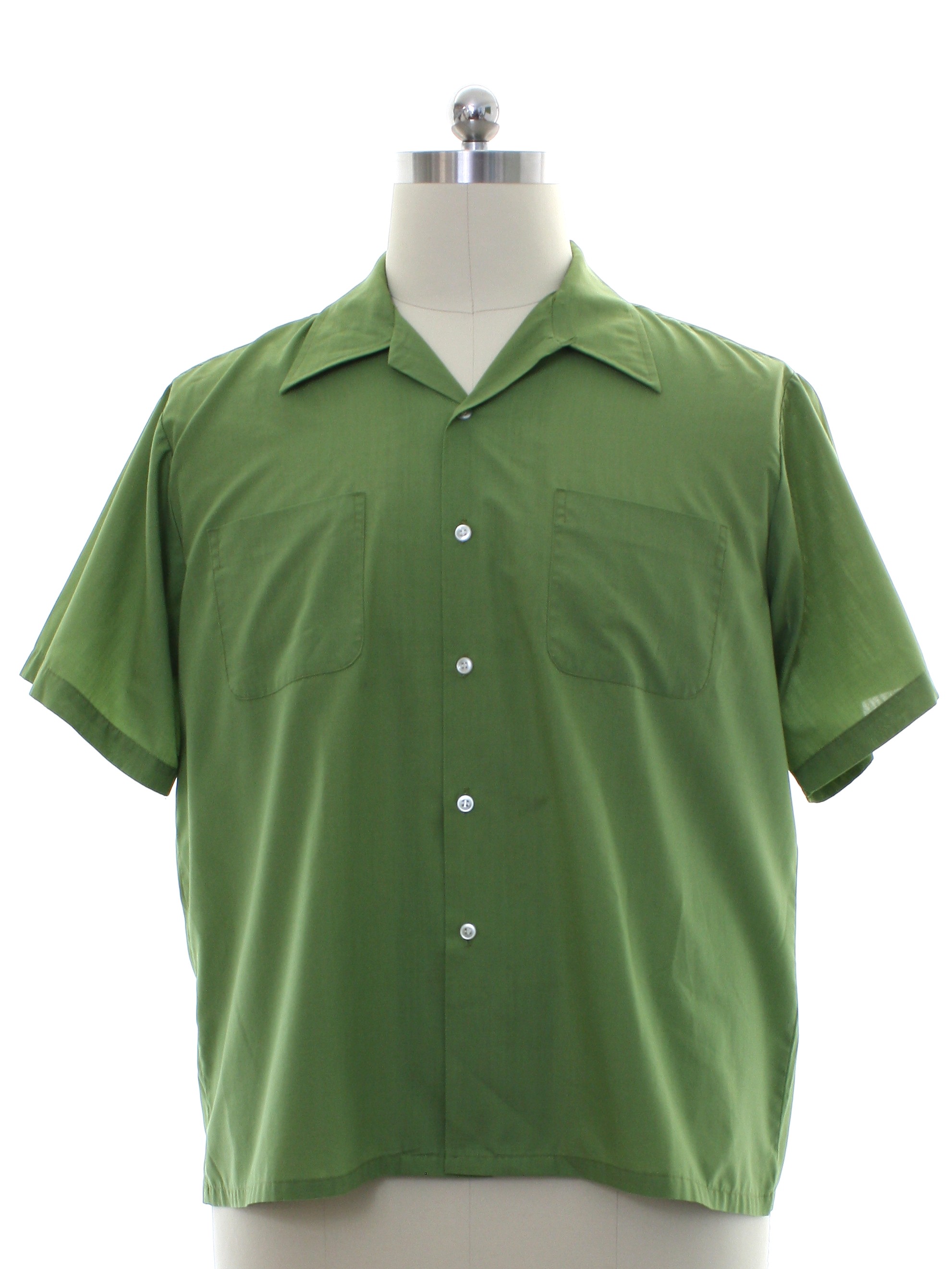Vintage 1960's Shirt: Late 60s -Sears Perma Prest- Mens olive green ...