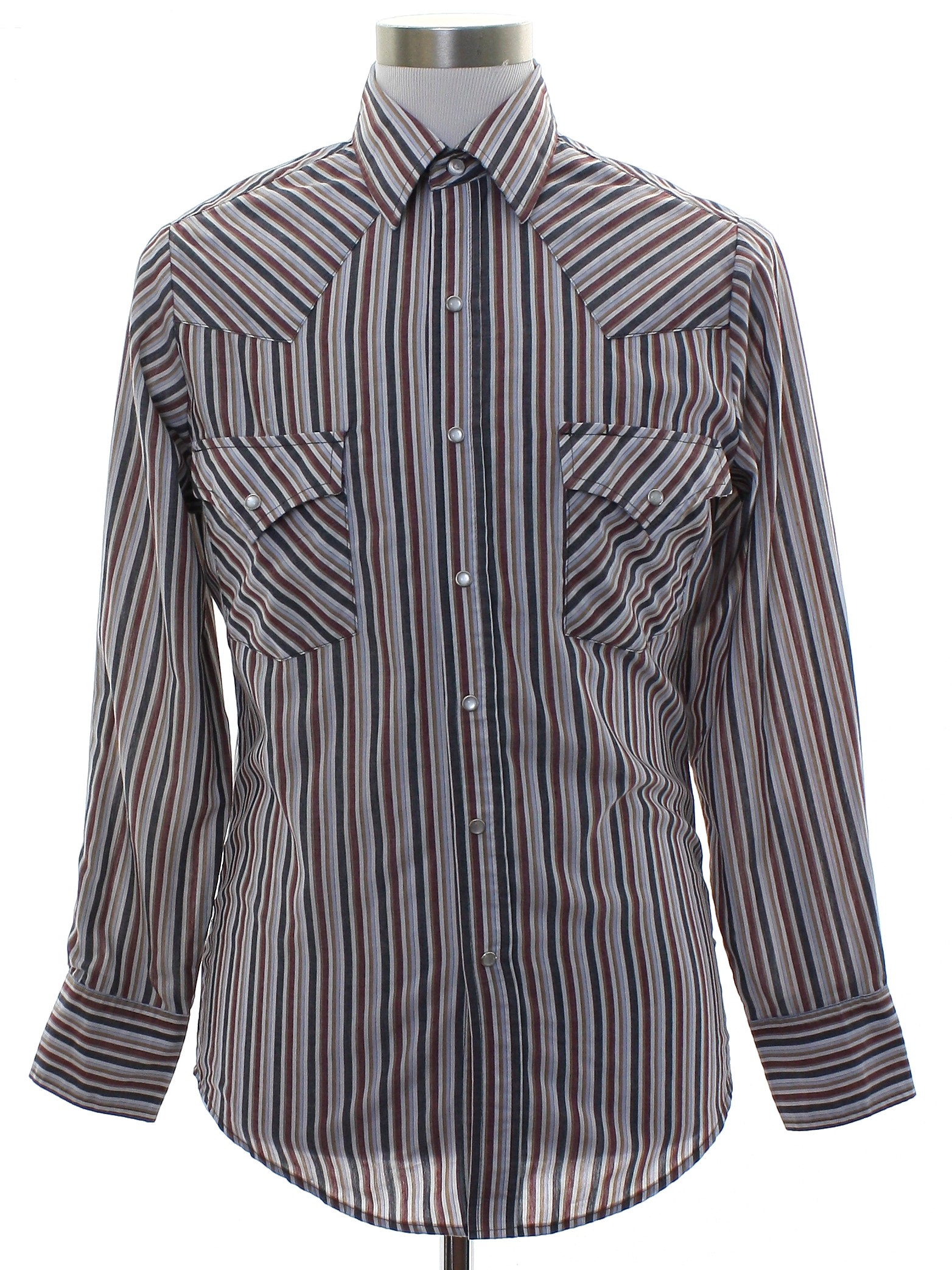 Western Shirt: 90s -Ely Cattleman- Mens white, striped polyester cotton ...