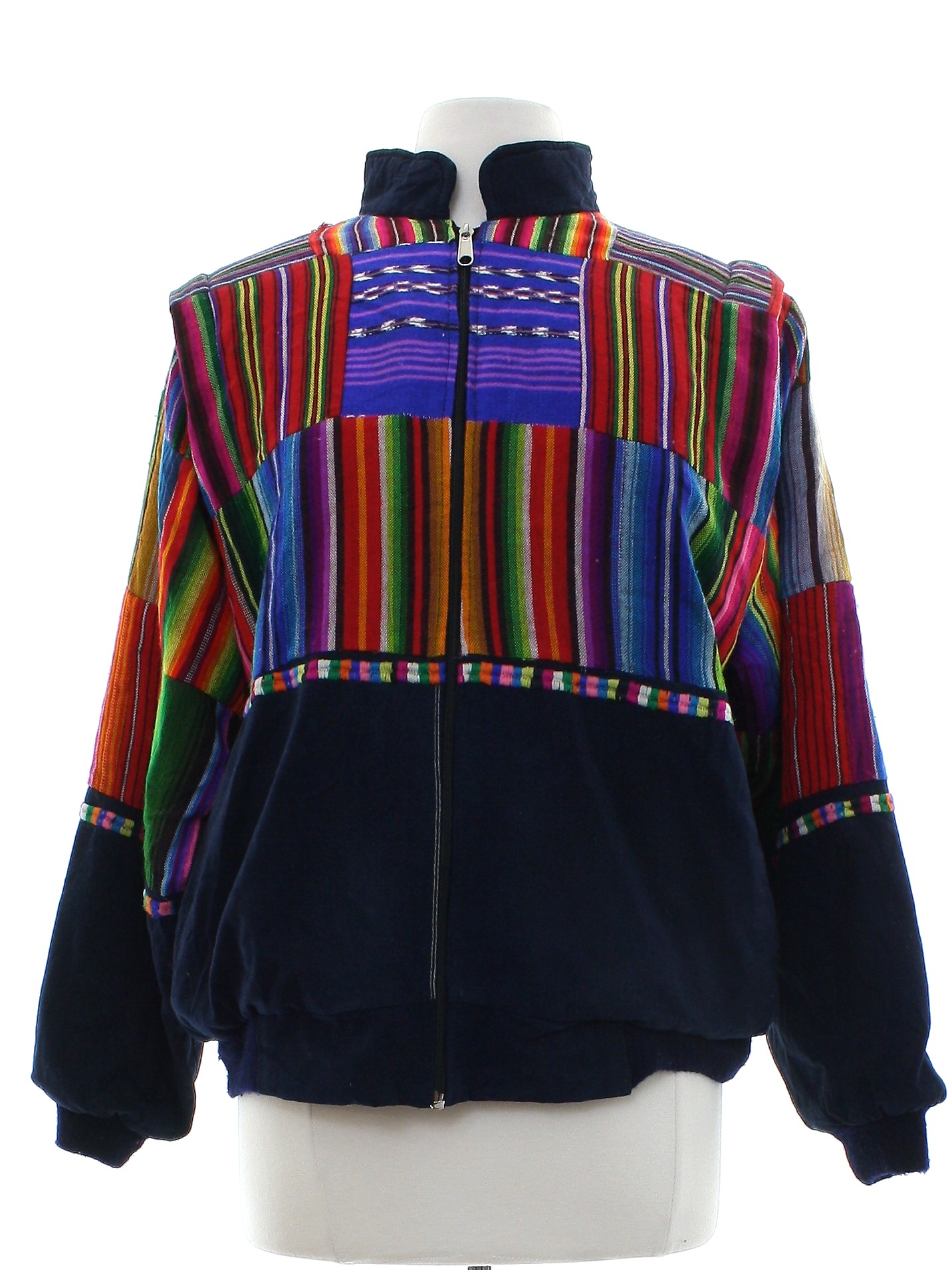 90's Vintage Jacket: 90s -Fabric Label- Womens black multi-color cotton ...